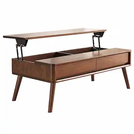 Front. Boyel Living - Solid Oak Lift Top Coffee Table with Storage - Walnut.