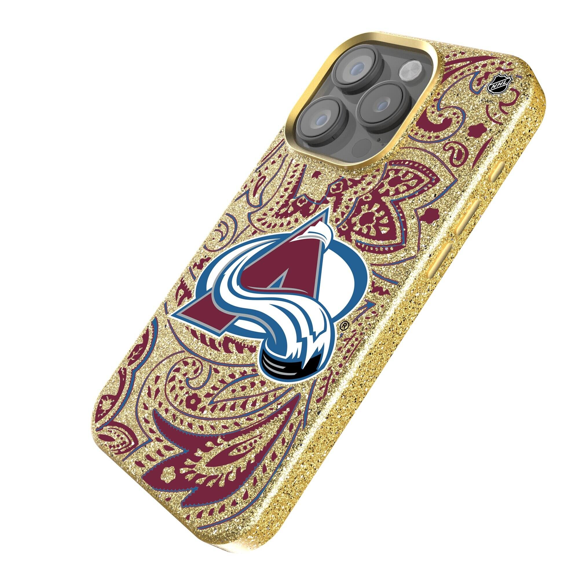 Alt View 1. Keyscaper - Gold Colorado Avalanche Paisley Bling iPhone Case - 14 - Gold.