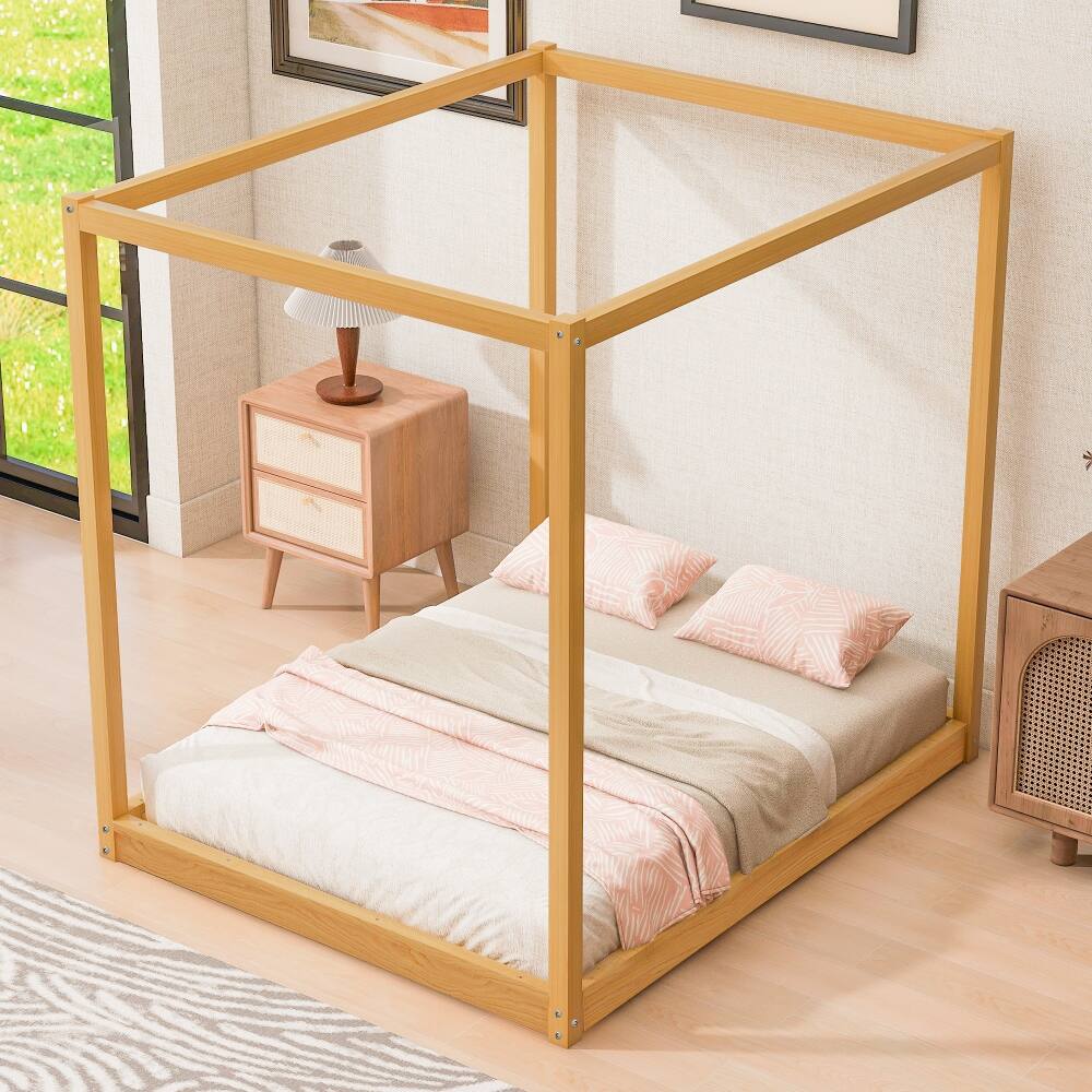 Angle. Loheer - Loheer Queen Canopy Bed Natural Wood Platform Bed Frame - Natural.