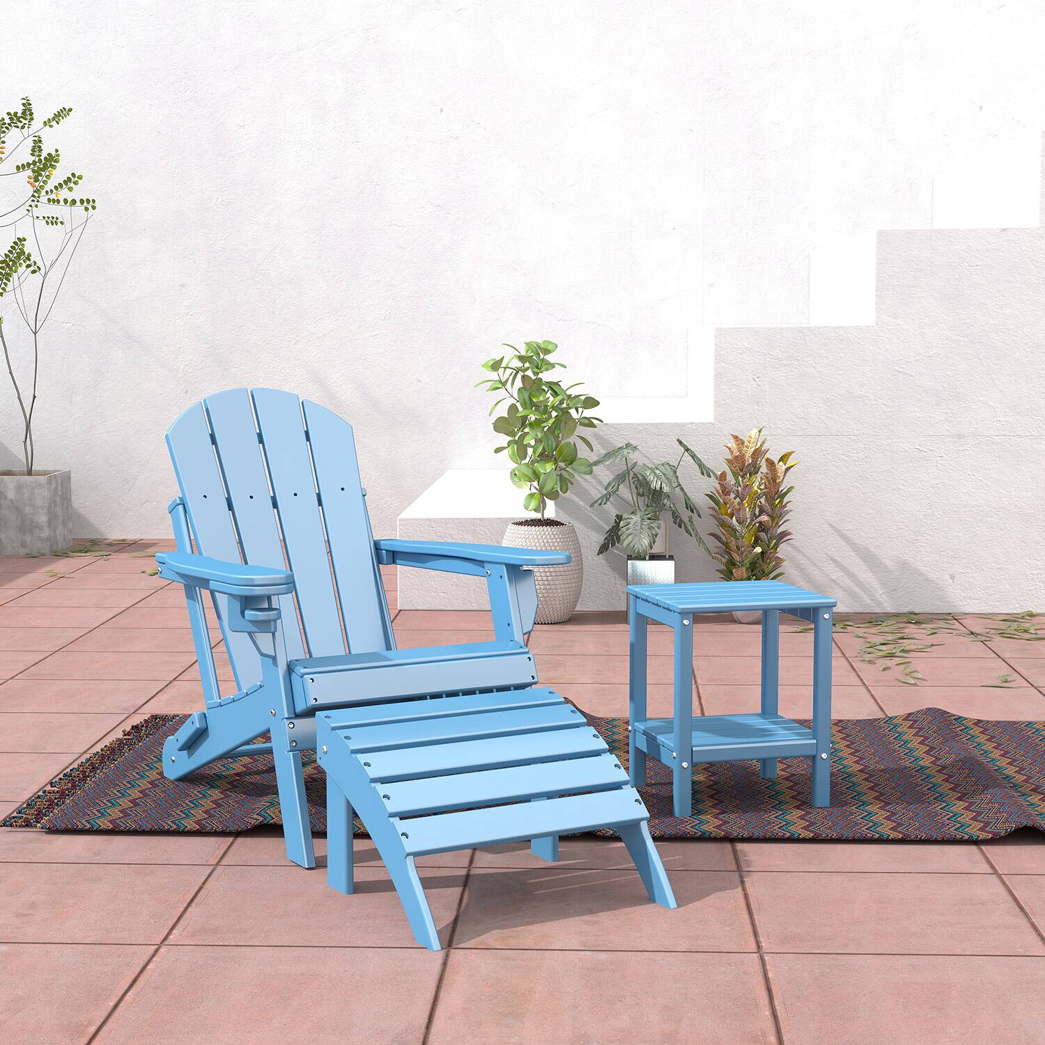 Alt View 1. FODINGHILL - HDPE Adirondack Ottoman Set of 2, All weather Footrest for Patio & Garden - Arctic.