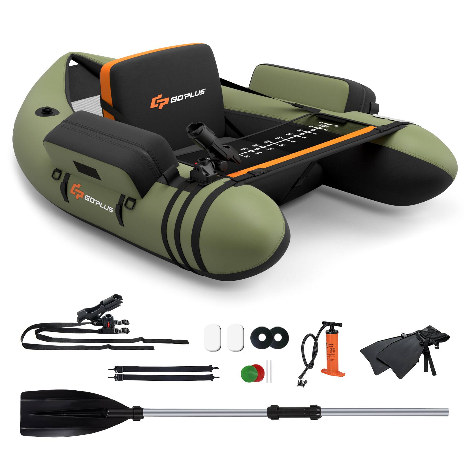 Costway - Inflatable Fishing Float Tube w/Pump & Storage Pockets & Fish Ruler - Green
