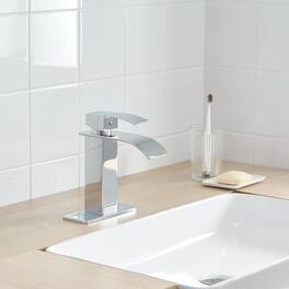 Single Handle Single Hole Bathroom Faucet with Deckplate Included and Pop Up Drain