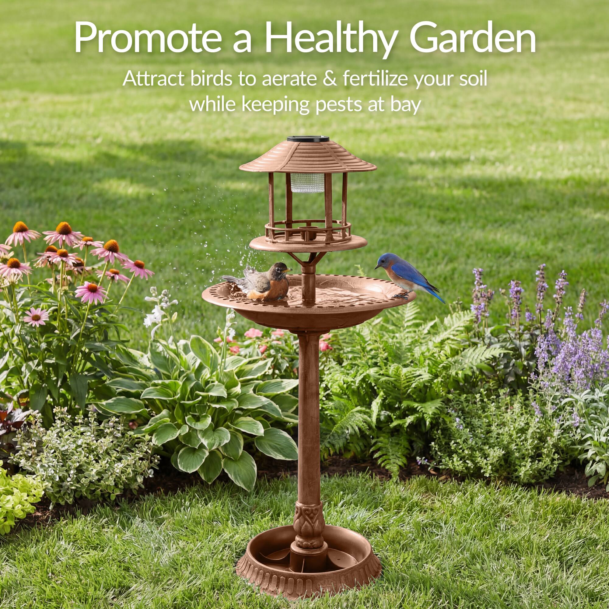 Promote a Healthy Garden  
Attract birds to aerate & fertilize your soil while keeping pests at bay