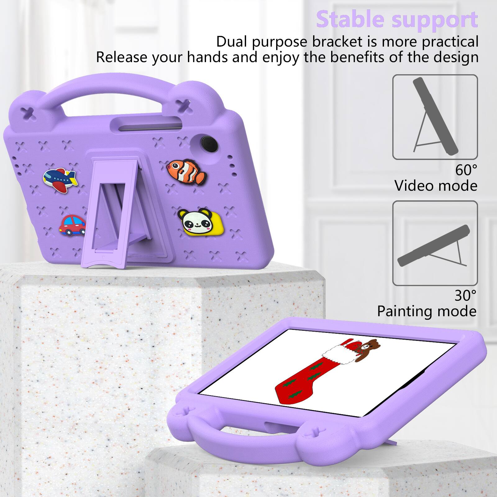 Stable support  
Dual purpose bracket is more practical  
Release your hands and enjoy the benefits of the design  

60° Video mode  
30° Painting mode