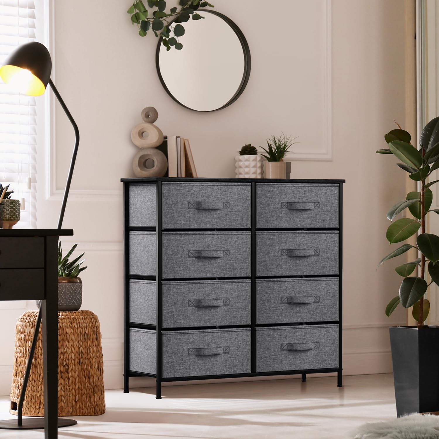 Angle. Sorbus - Sorbus 8 Drawers Dresser- Storage Unit with Steel Frame, Wood Top, Fabric Bins - for Bedroom, Closet, Office, and more - Black.