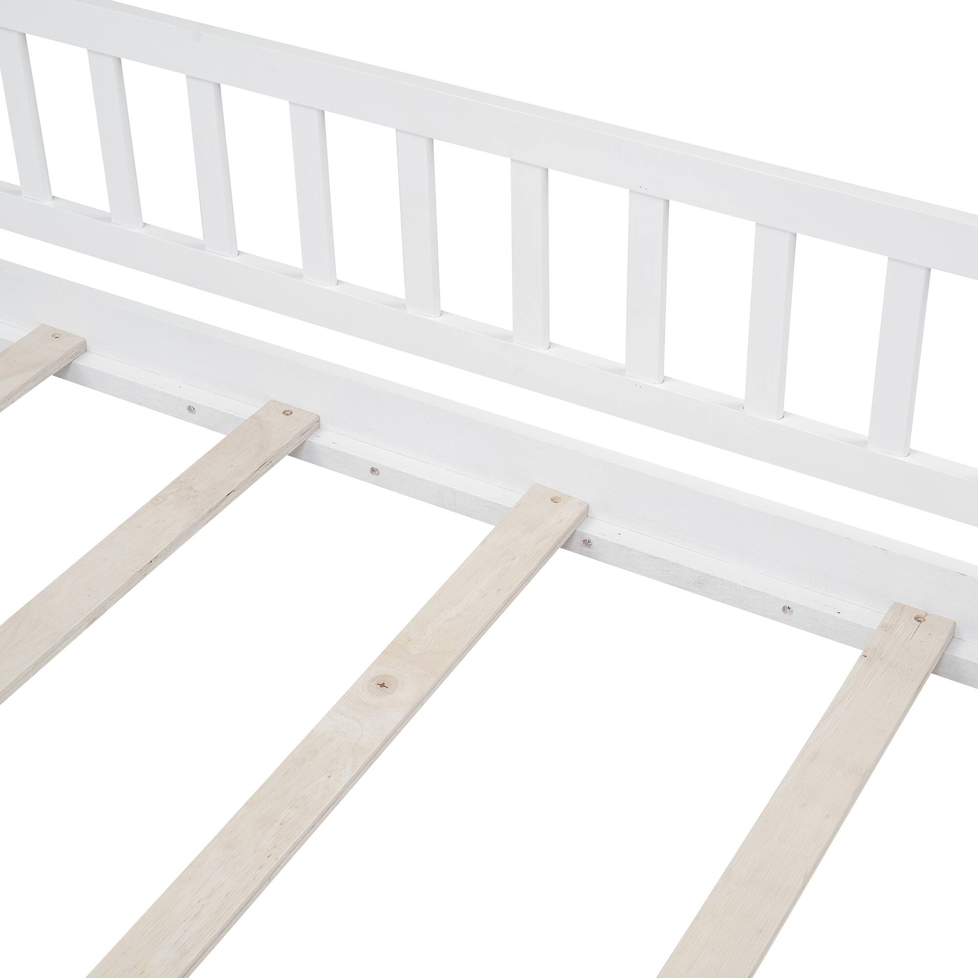 Alt View 6. Whisen - Twin Size Wood House Bed Frame with Fence for Kids and Teens - White.