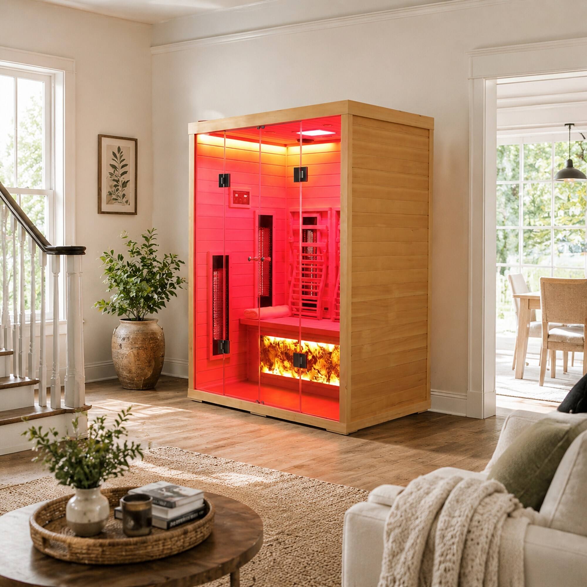 Alt View 1. RYHNUYNE - 3 Person Hemlock Wood Far Infrared Sauna, Dry Heat, Low EMF Heaters, Digital Control Panel, Home Spa - Natural.