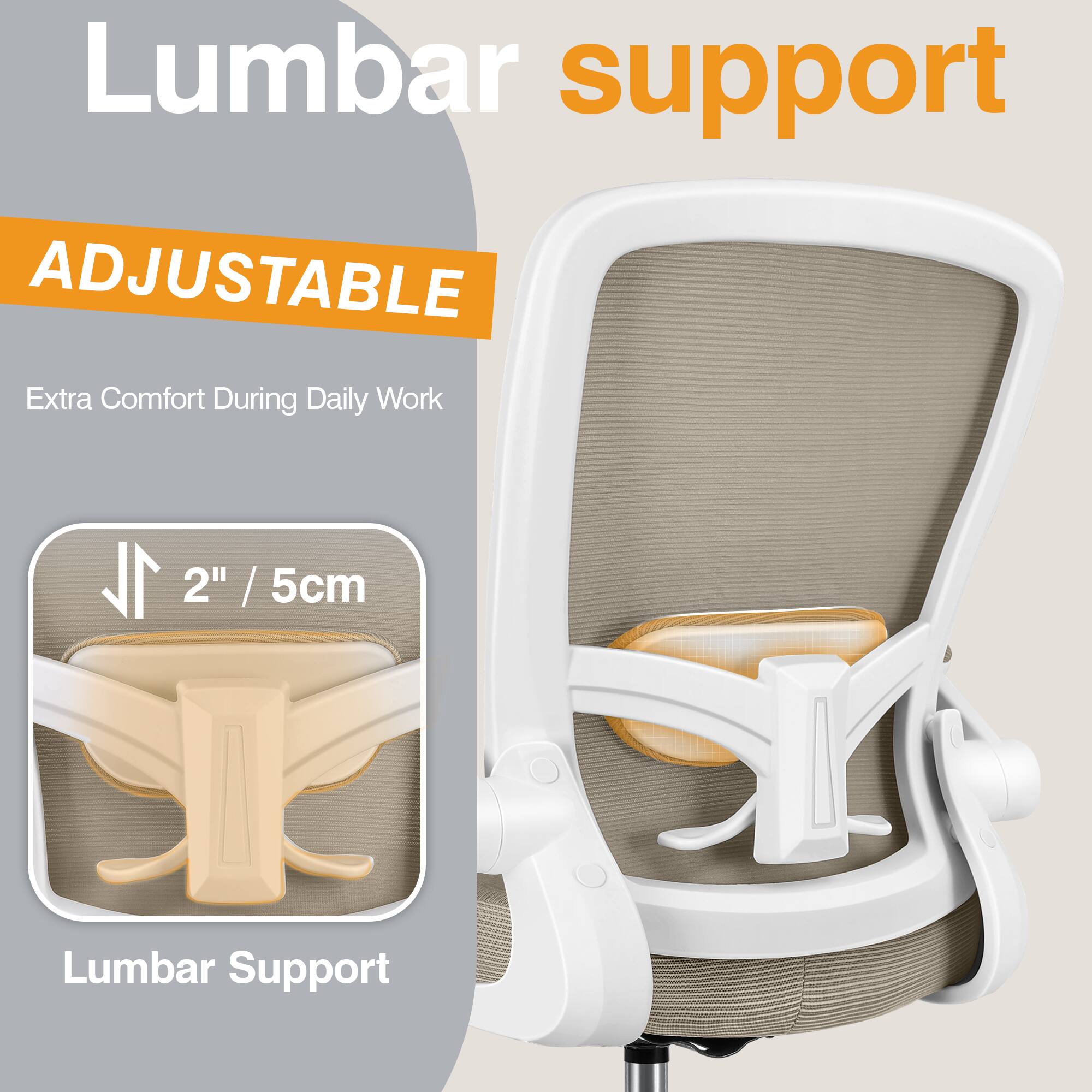 Lumbar support, ADJUSTABLE, Extra Comfort During Daily Work, 2" / 5cm, Lumbar Support