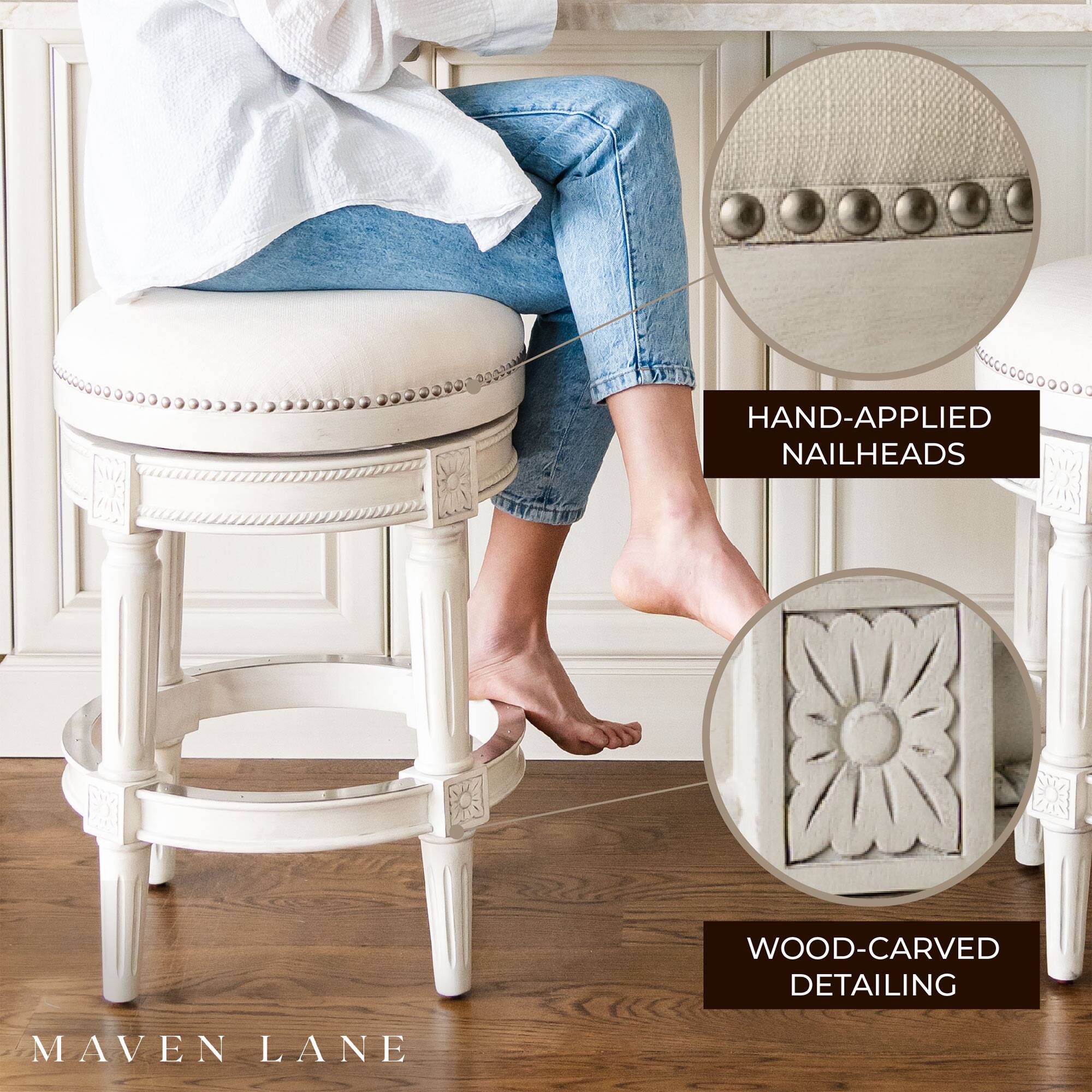 HAND-APPLIED NAILHEADS  
WOOD-CARVED DETAILING  
MAVEN LANE