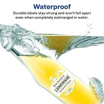 Waterproof  
Durable labels stay strong and won't fall apart even when completely submerged in water.

Co. Beverage Organic Lemonade  
Fresh Squeeze