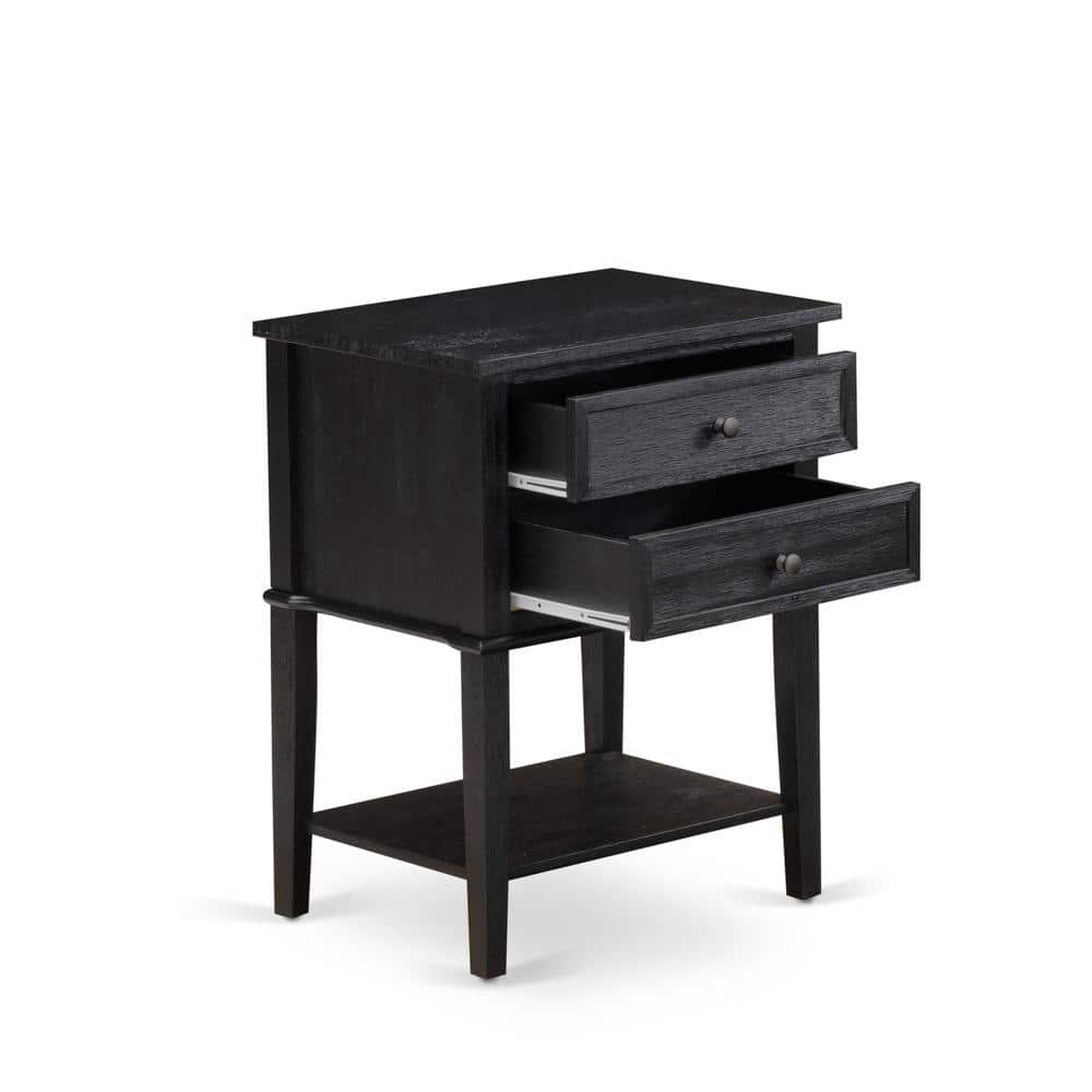 East West Furniture - VL-06-ET Wood Night Stand with 2 Wood Drawers for Bedroom, Stable and Sturdy Constructed - Wire - Wire Brushed Black