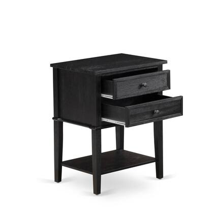 Front. East West Furniture - East West Furniture VL-06-ET Wood Night Stand with 2 Wood Drawers for Bedroom, Stable and Sturdy Constructed - Wire - Wire Brushed Black.