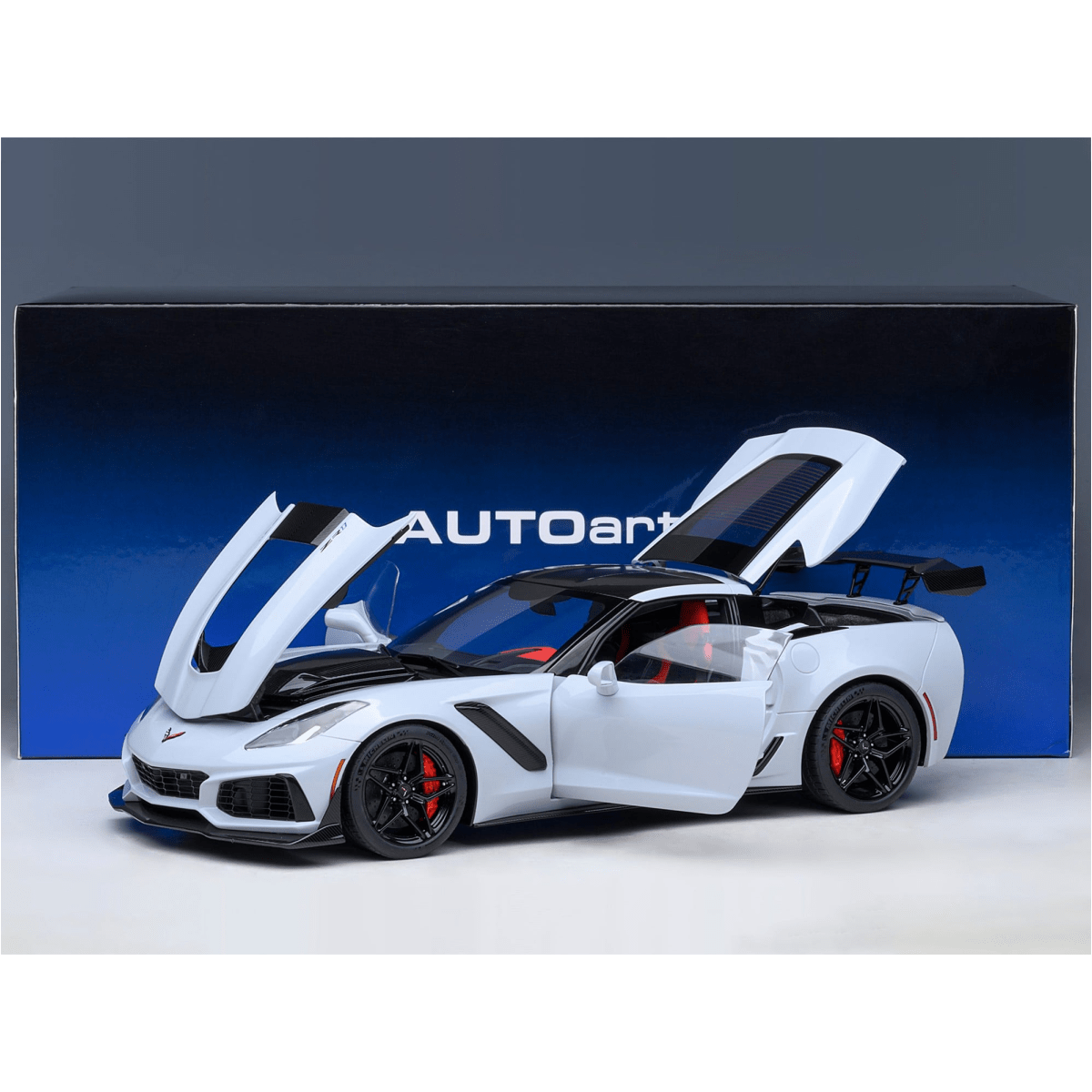Alt View 8. Autoart - 2019 Chevrolet Corvette C7 ZR1 Ceramic Matrix Gray Metallic with Carbon Top 1/18 Model Car by Autoart.