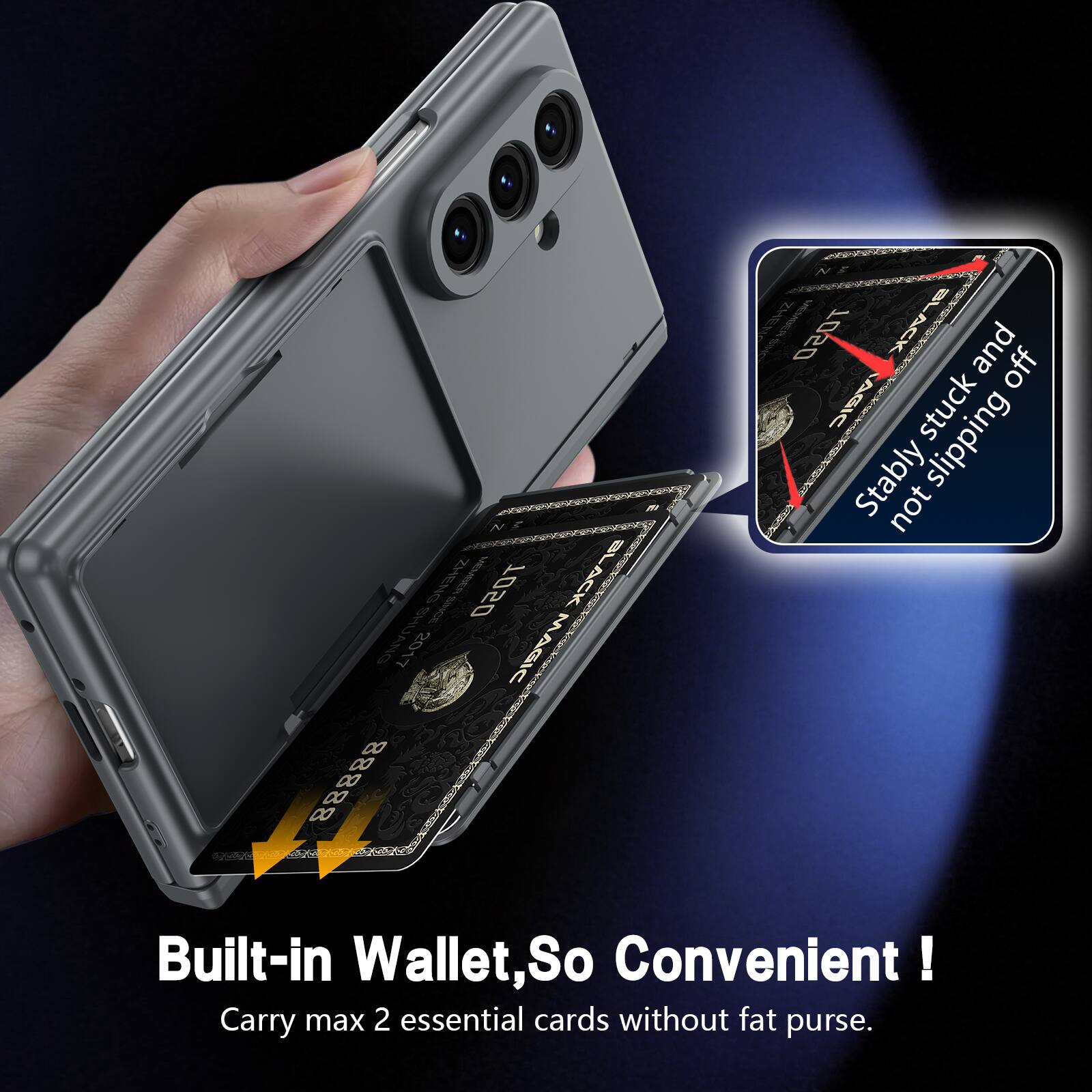 - ZHENG SNICE SEAANA TOSO BLACK 2017 MAGIC MSA ! N ZEy 1 ACe TOSO ACK and off AGIC stuck SE Stably slipping O not Built-in Wallet, So Convenient! Carry max 2 essential cards without fat purse.