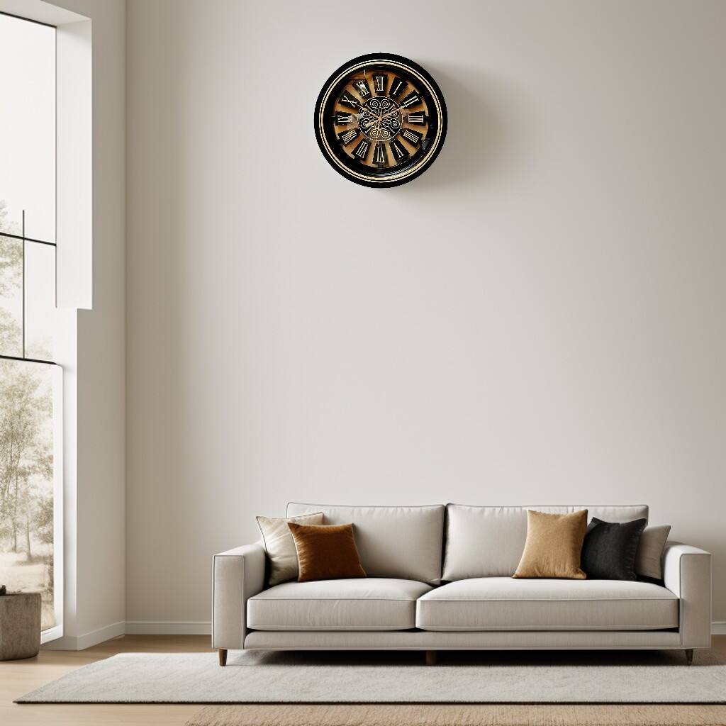 Angle. FC Design - 16"H Metallic Vintage Roman Numeral Transparent Round Wall Clock - Multicolor.
