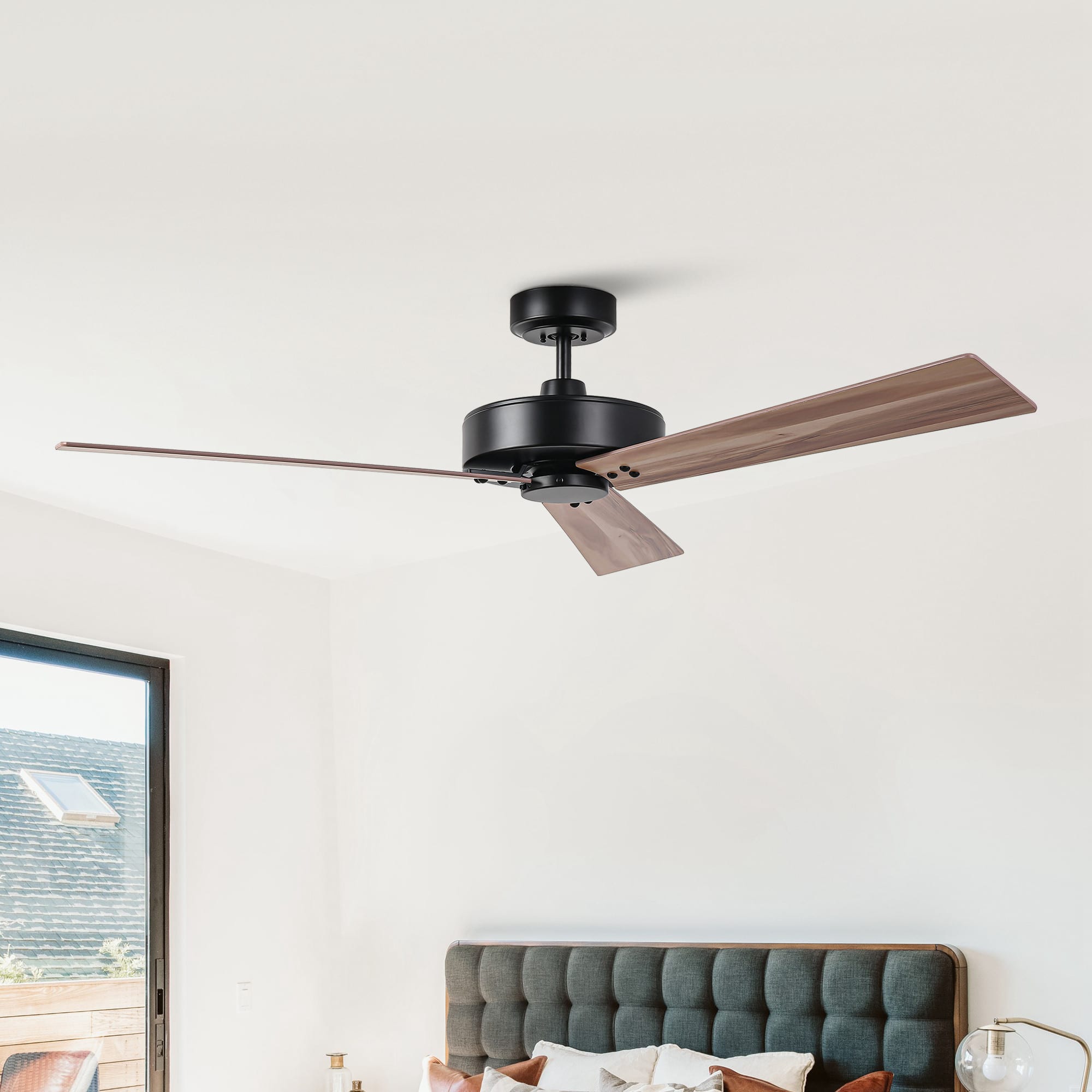 Front. Parrot Uncle - 52" Modern Black No Light Ceiling Fan with Wall Control - Barbeque Black.
