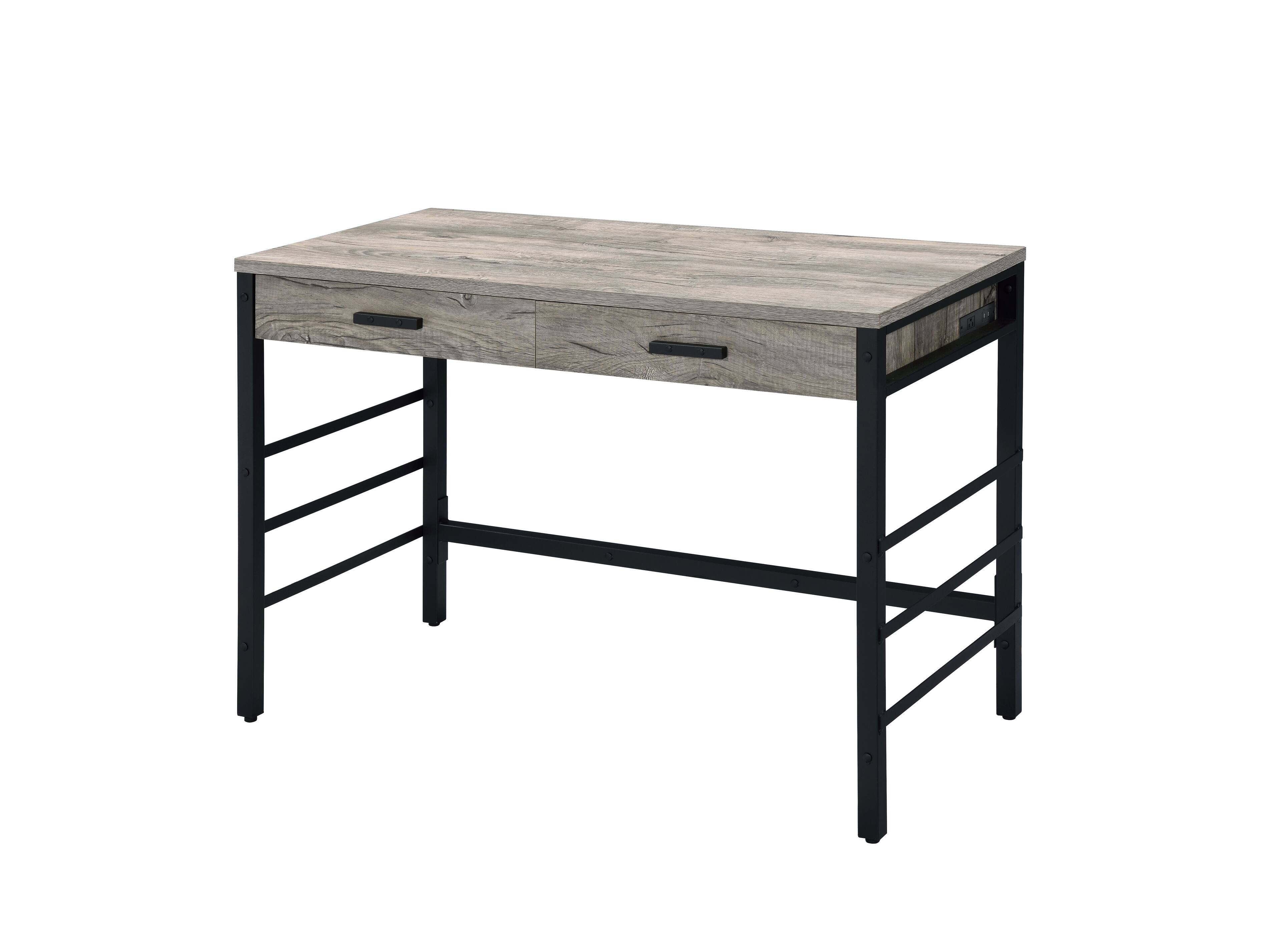 Angle. APRILSOUL - Disho  Light Weathered Oak and Black Finish Writing Desk With USB - Oak.