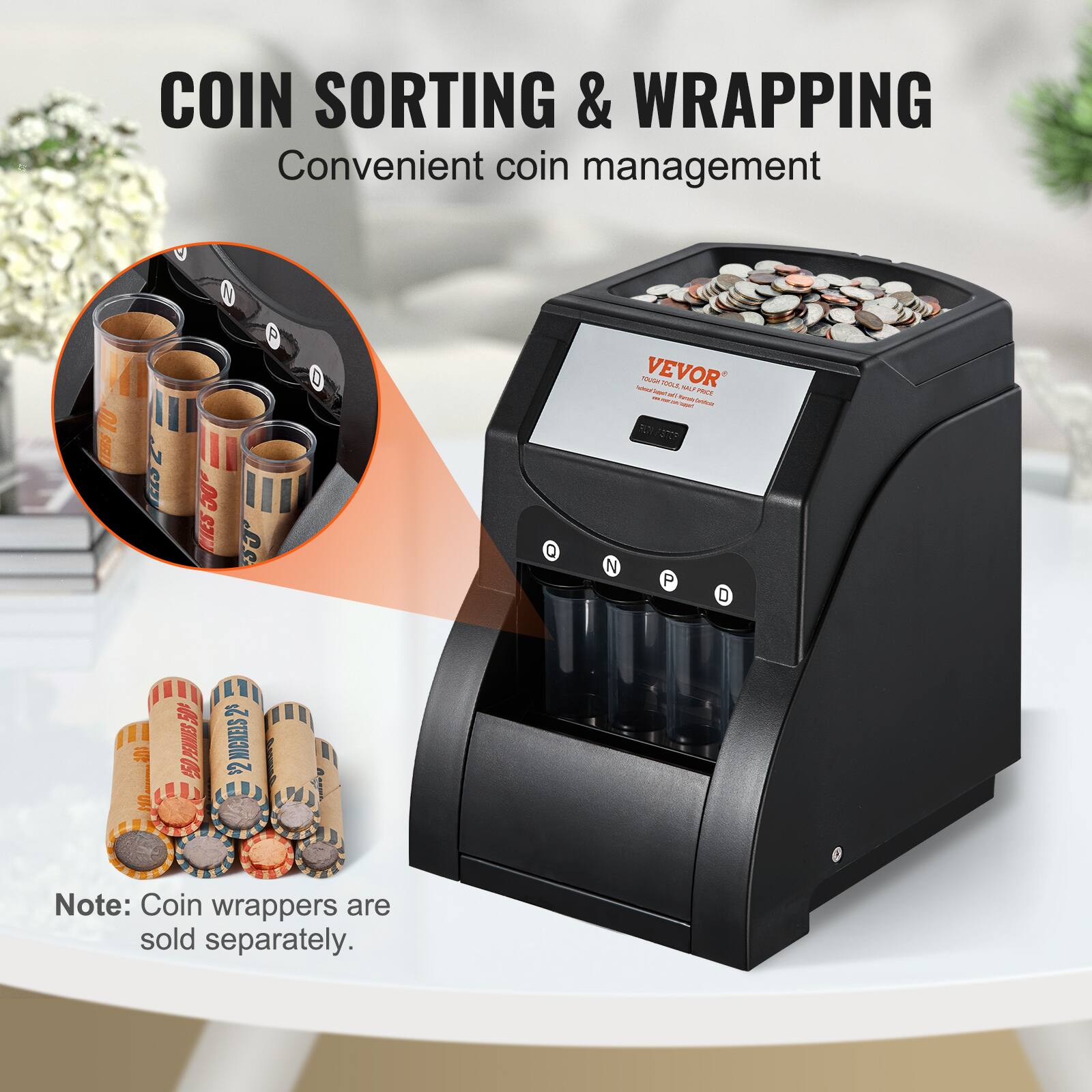COIN SORTING & WRAPPING  
Convenient coin management  

Note: Coin wrappers are sold separately.