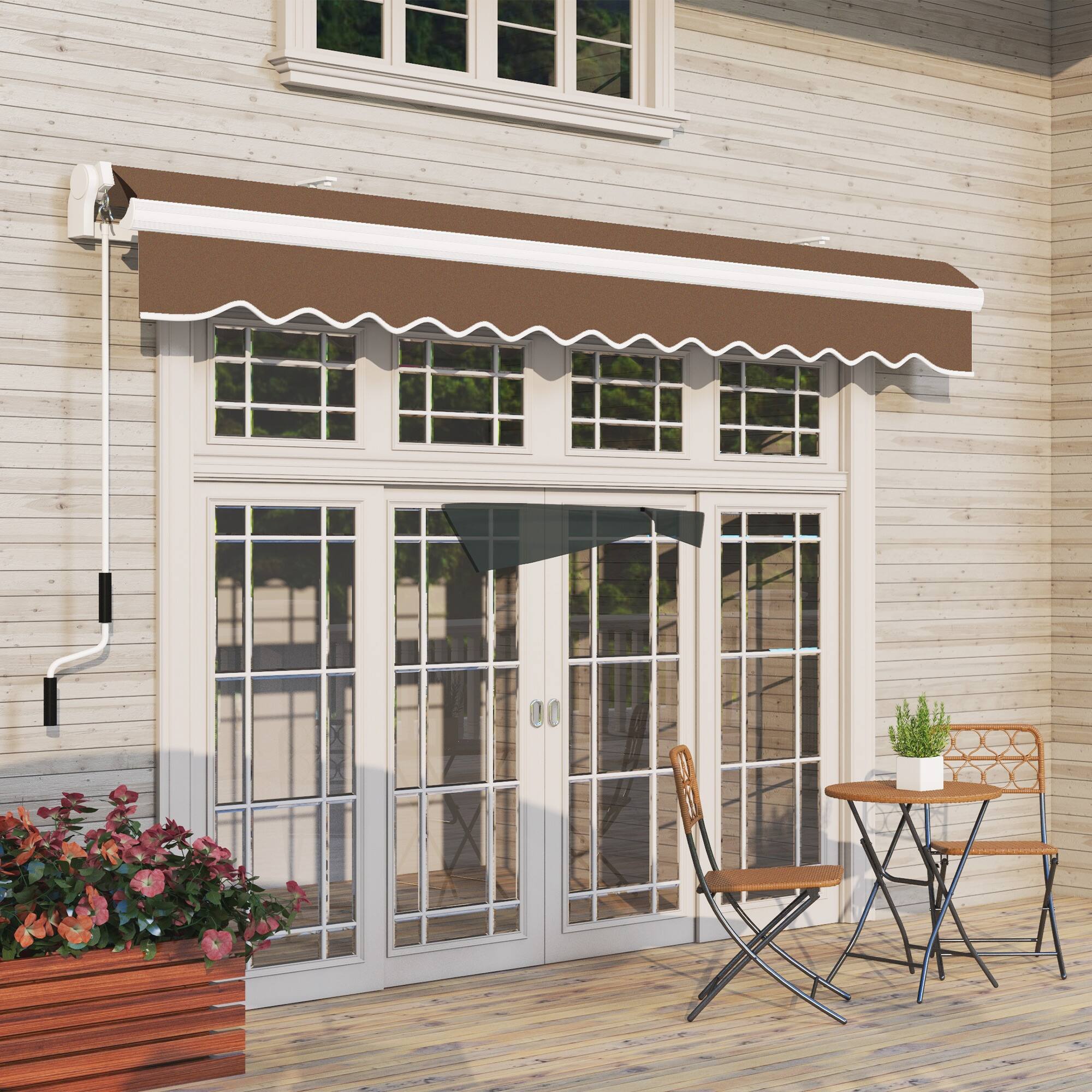 Alt View 7. Outsunny - 13' x 8' Retractable Awning, Patio Awnings, Sunshade Shelter w/ Manual Crank Handle, UV & Water-Resistant Fabric - Coffee.