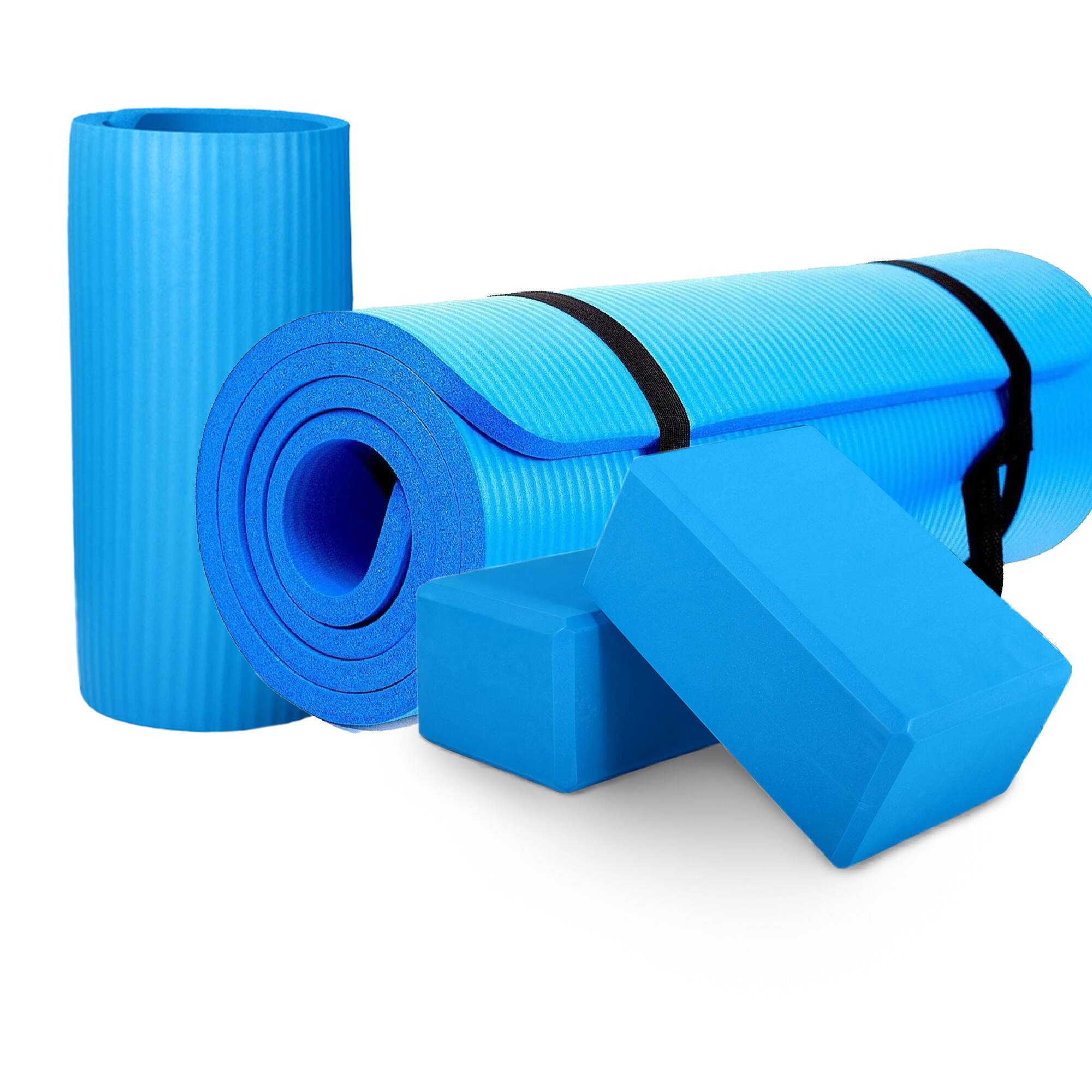 Alt View 5. BalanceFrom Fitness - BalanceFrom Fitness 71"x24" Anti Tear Yoga Mat w/Strap, Knee Pad & Blocks, Blue - Blue.