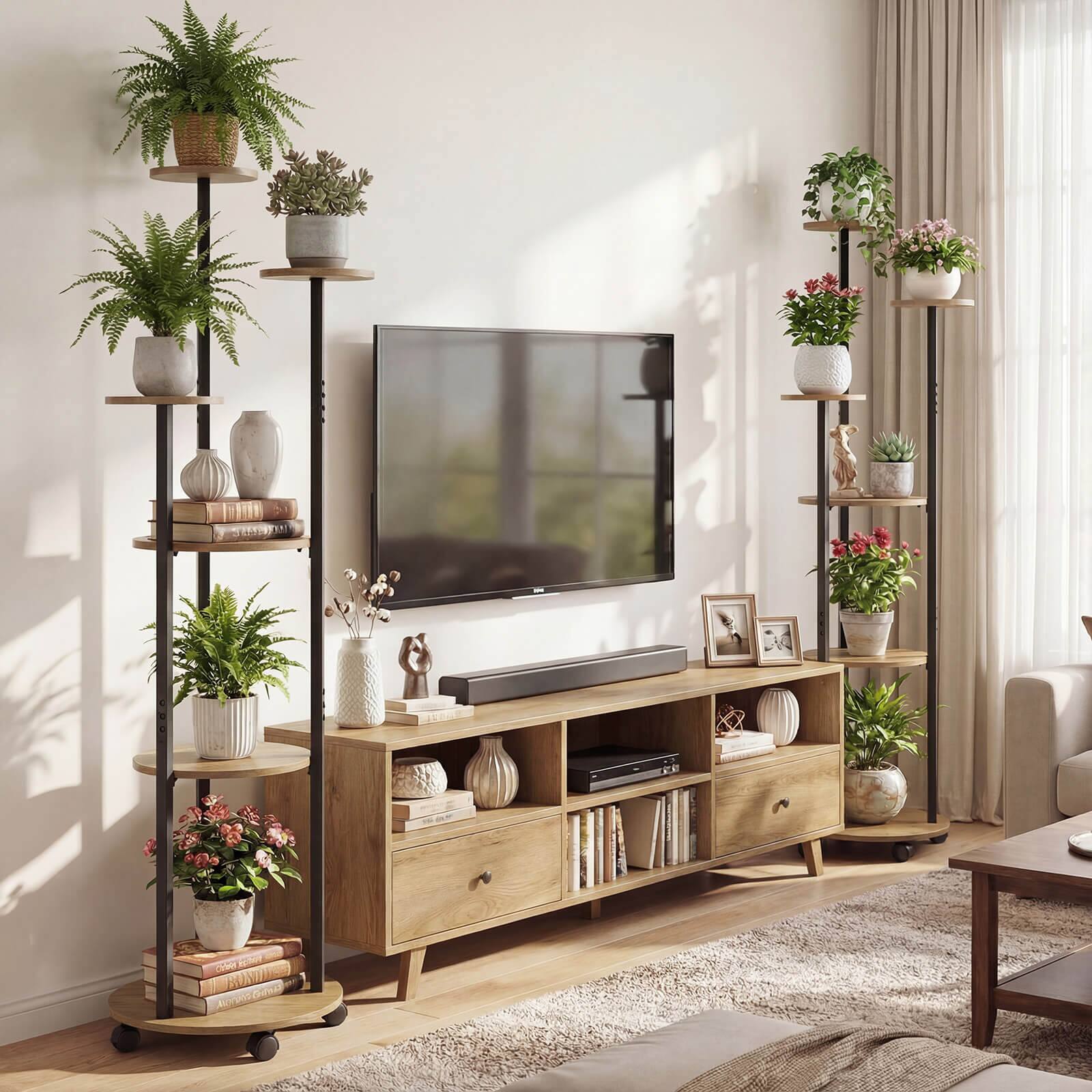 Alt View 5. Costway - Costway 6-tier Plant Stand with RGB Grow Light Adjustable Lighting Modes Remote APP Control - Natural,Black.