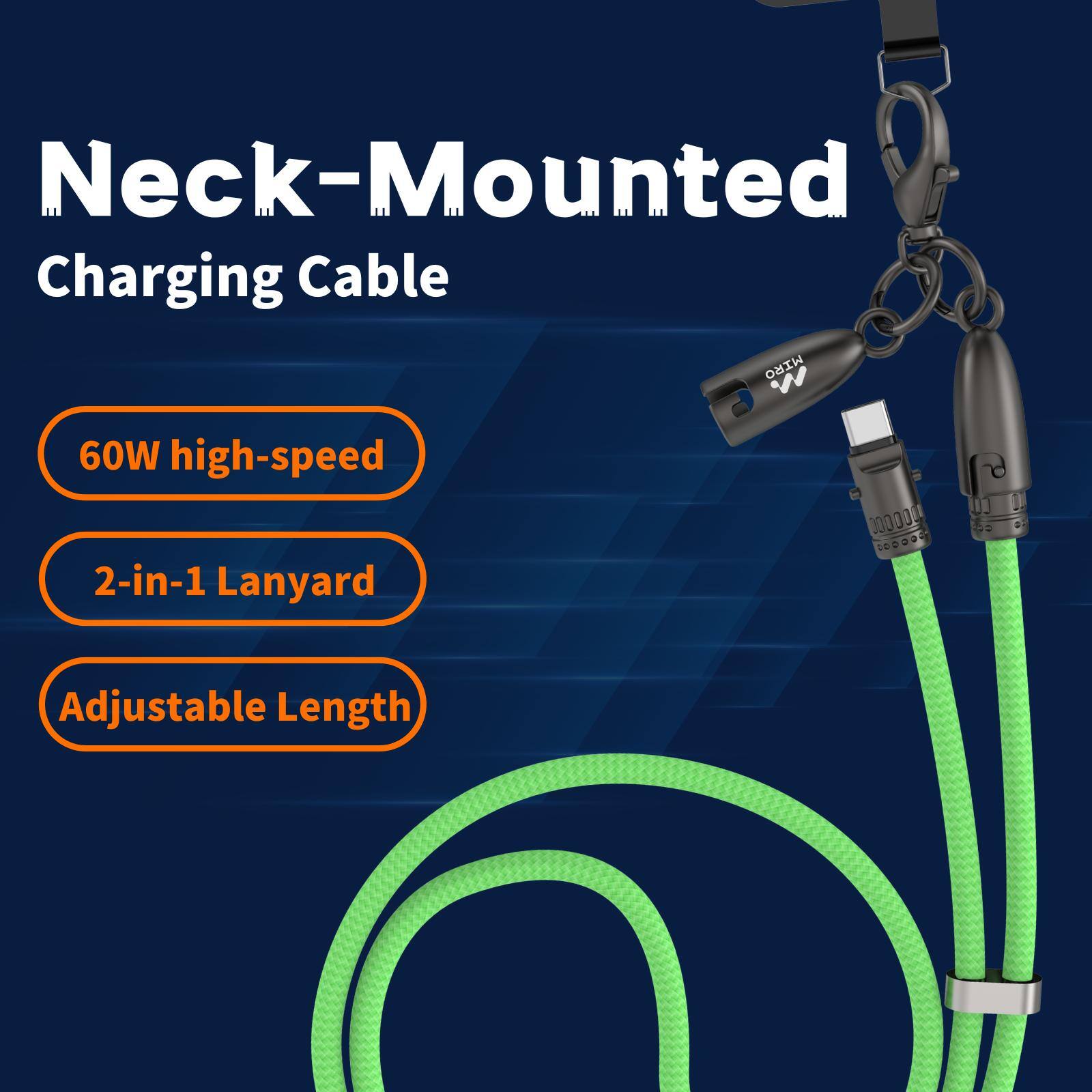 Alt View 2. Miro - U2 Series Neck-Mounted 60W New Zinc Lanyard Charging Cable Bullet Series Fast Charging for Apple & Type-C Devices - Black.