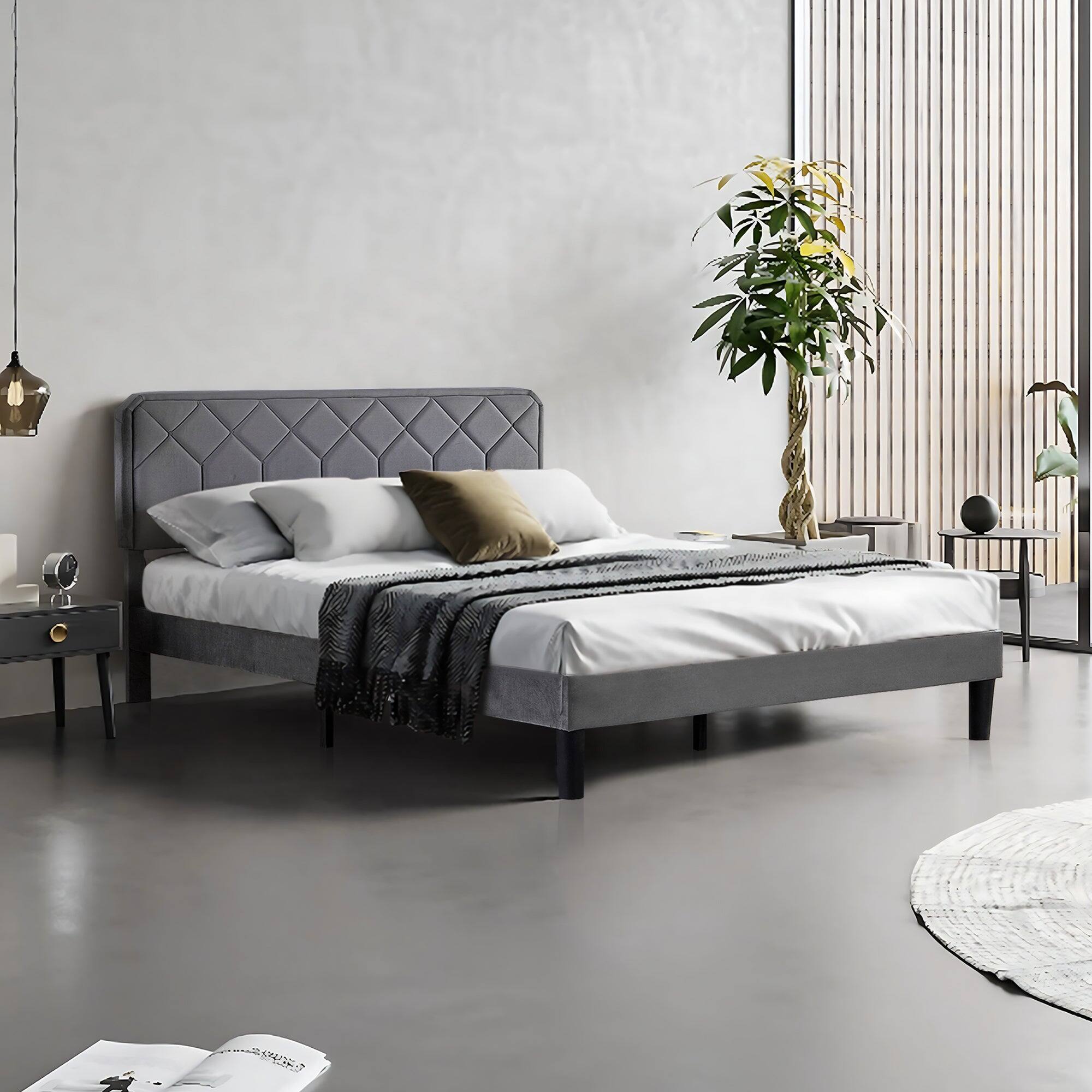 Back. Vecelo - Full Size Upholstered Bed With Adjustable Headboard And Underbed Storage - Metal Platform Bed,Quiet Design - Dark Grey.