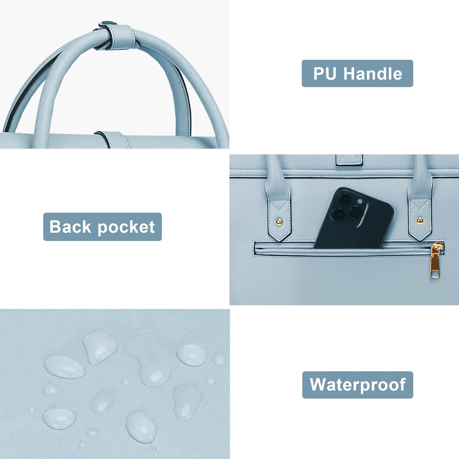 - PU Handle
- Back pocket
- Waterproof