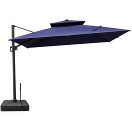 Crestlive Products - 11x11ft Aluminum Double Top Crank Cantilever Patio Umbrella with Base - Navy blue