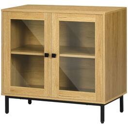 Hivvago - Modern Glass Door Sideboard Buffet Dining Storage Cabinet Wood Finish - Oak