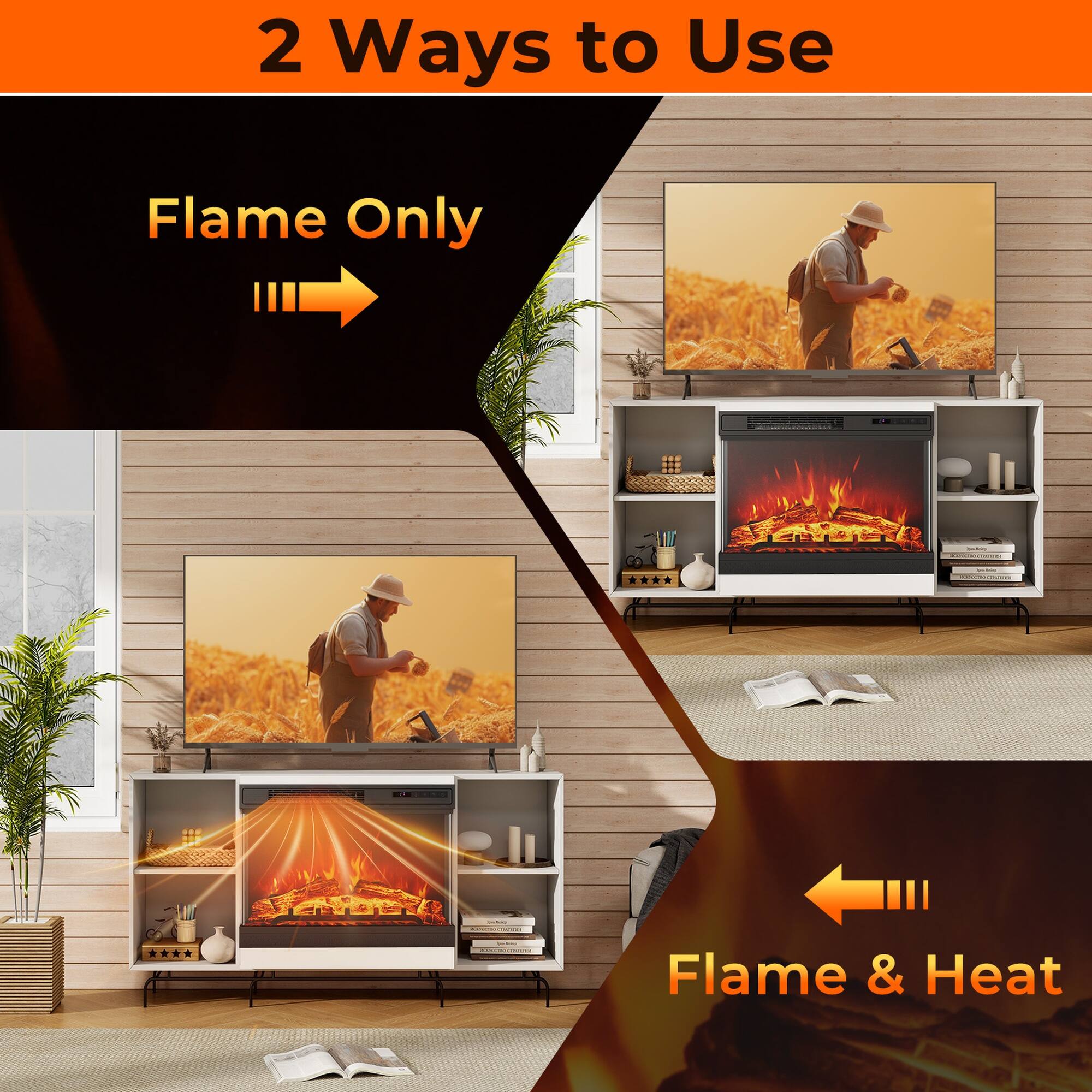 2 Ways to Use

- Flame Only
- Flame & Heat