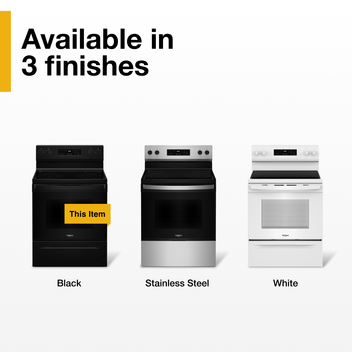 Available in 3 finishes
- Black
- Stainless Steel
- White
This Item
