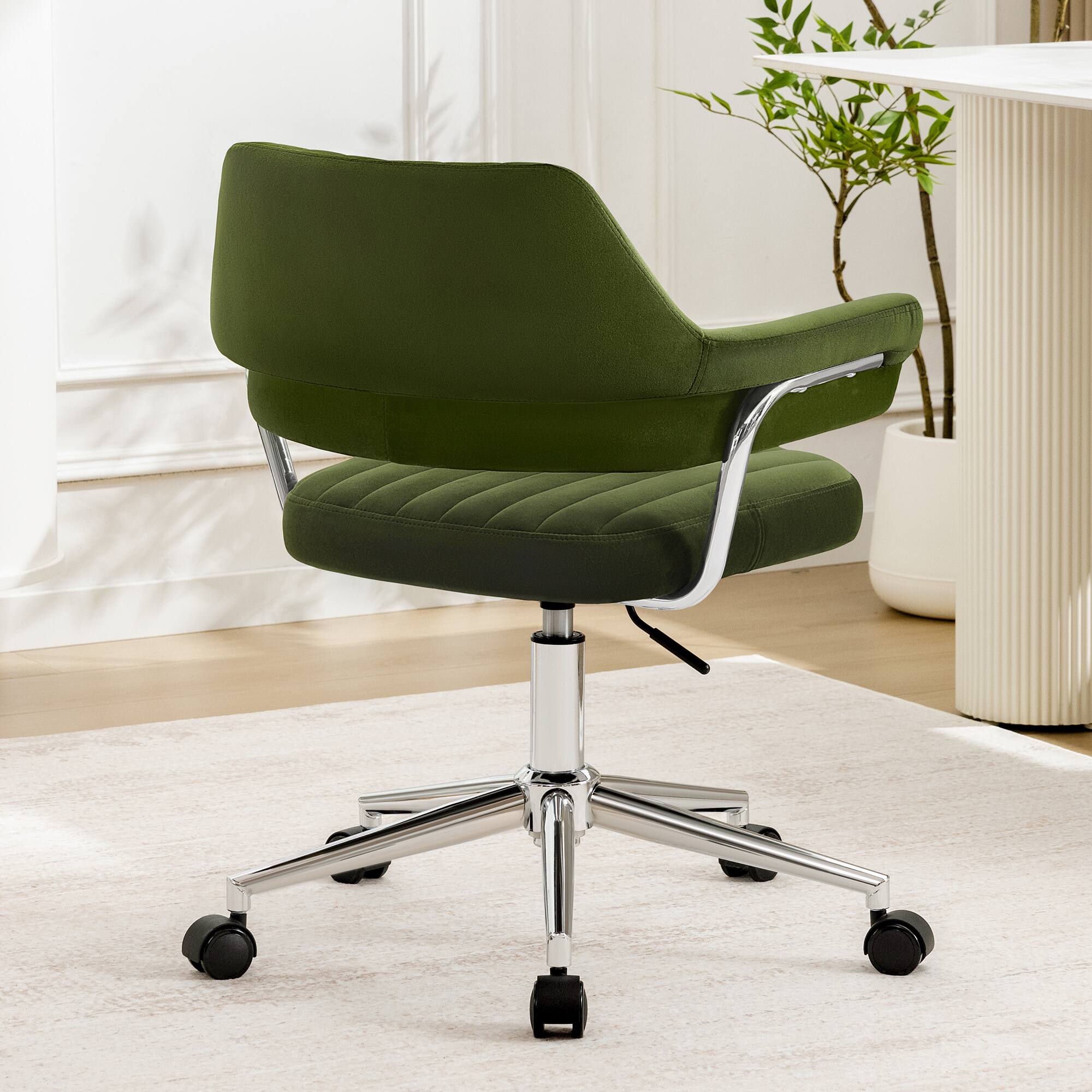 Alt View 6. KERDOM - Rolling Mid Back Computer Chair, Swivel Makeup Chair with Arms, Adjustable Height Modern Style Velvet Home Office Chair - Green-1PC.