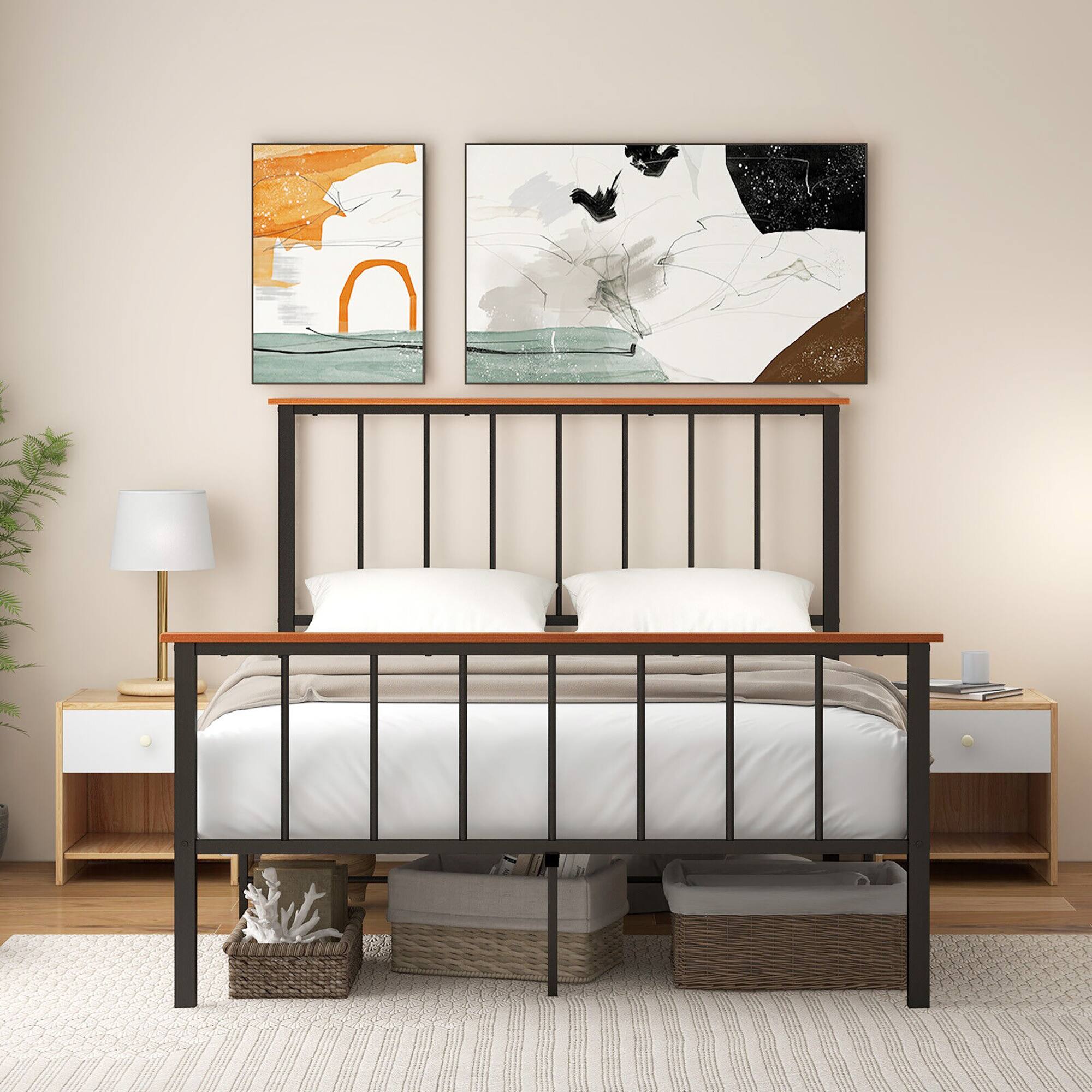 Alt View 3. Gymax - Gymax Full Size Metal Platform Bed Frame Mattress Foundation with Headboard Industrial - Black.