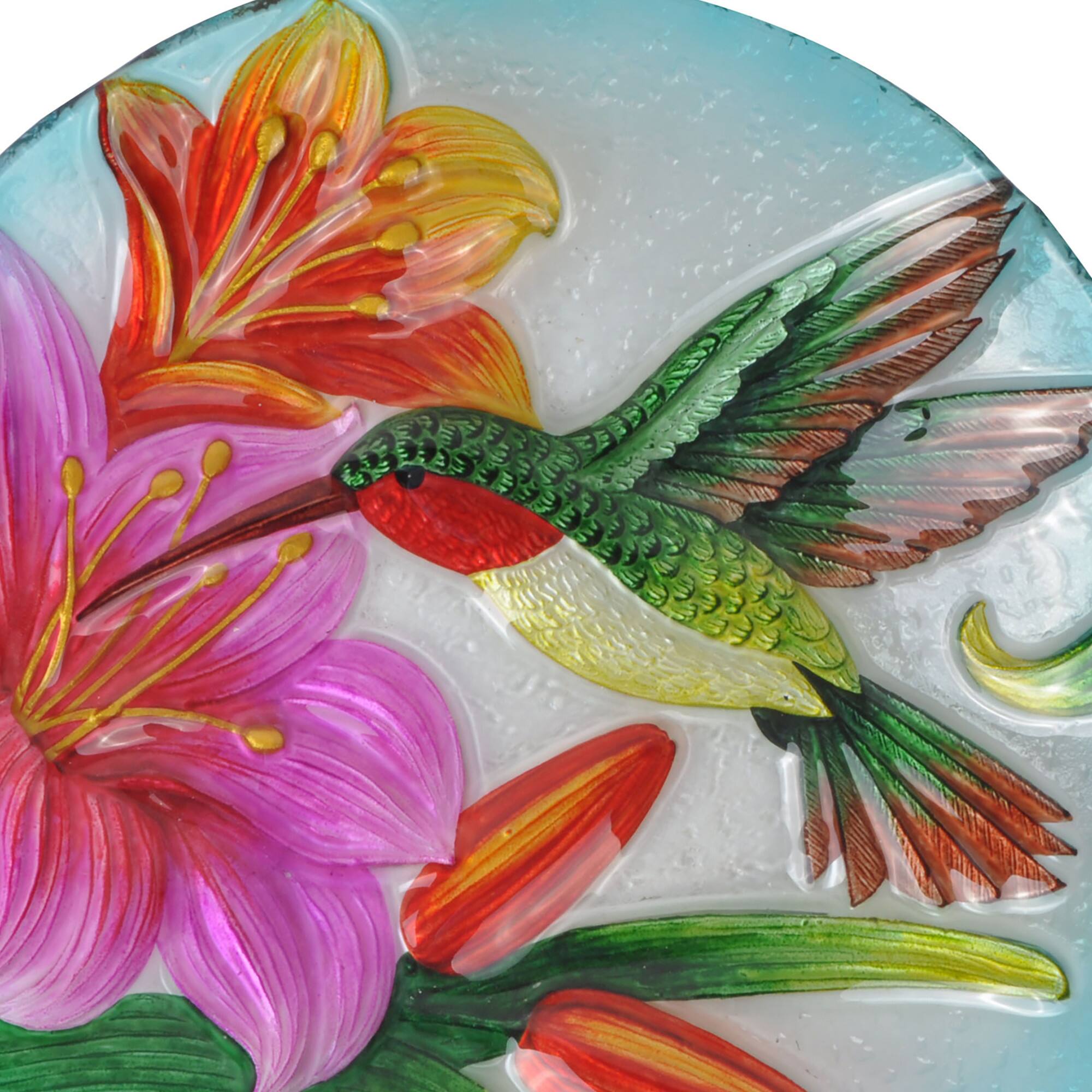 Alt View 4. Teamson Home - 18-Inch Hummingbird Glass Bird Bath Bowl.