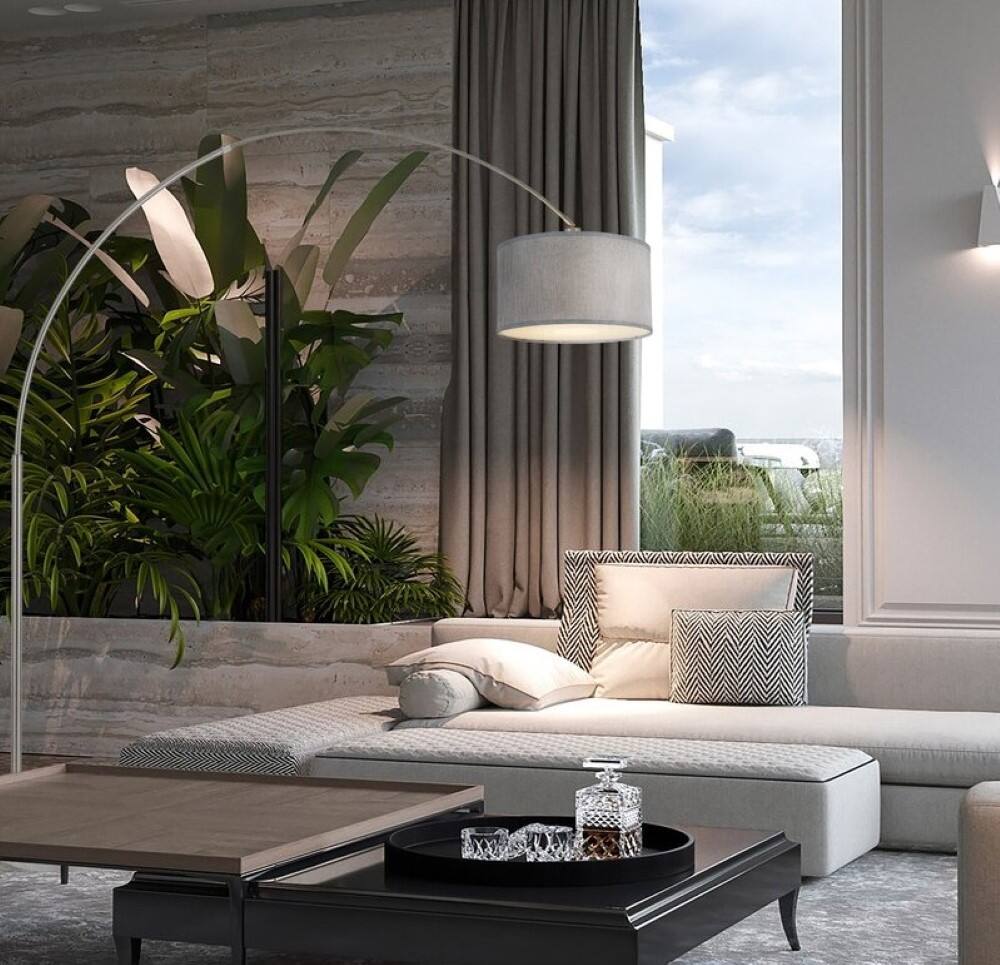 Alt View 7. FC Design - FC Design Modern 81" Tall Standing Adjustable Arched Floor Lamp with Drum Shade and Marble Base - Grey - Grey.