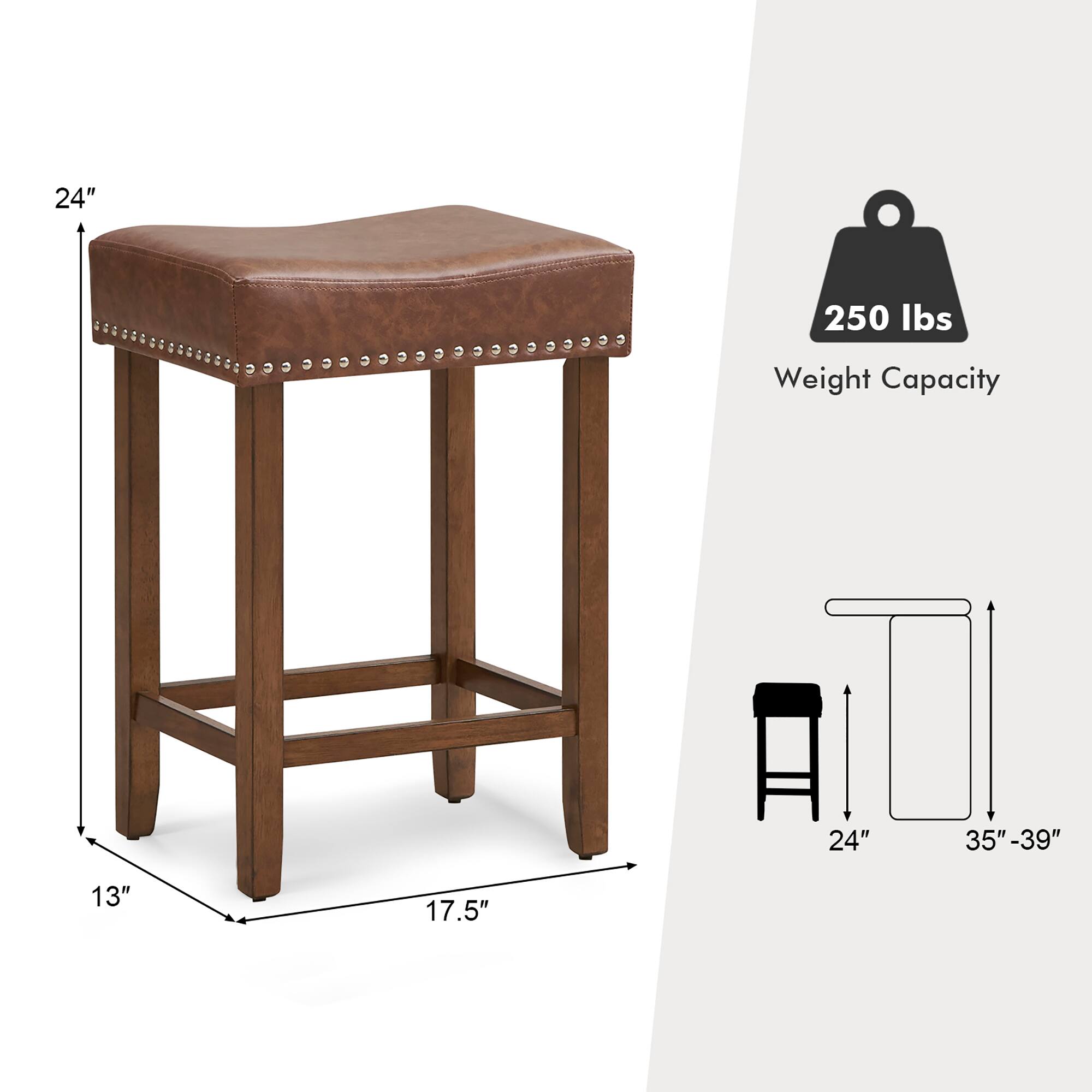 24"  
250 lbs Weight Capacity  
24"  
35"-39"  
13"  
17.5"