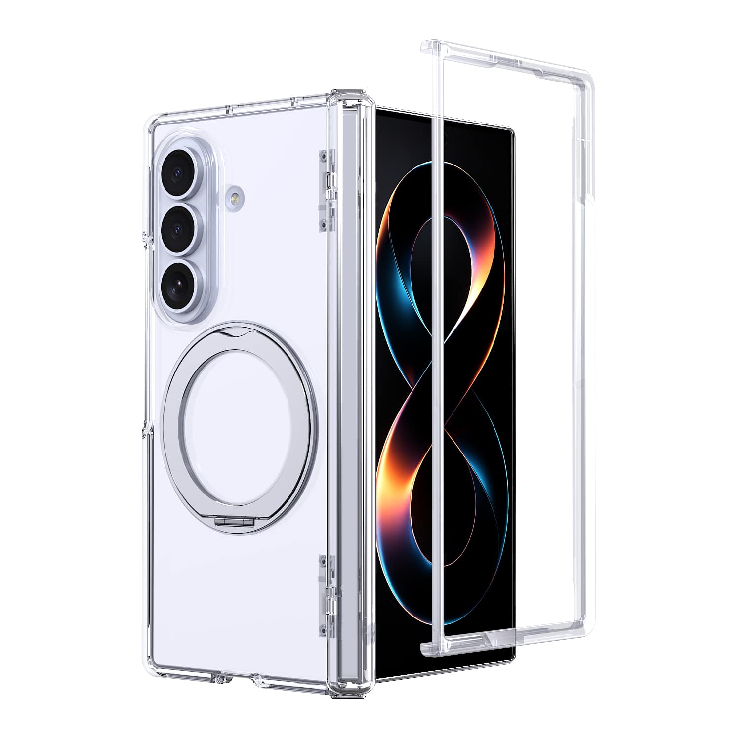Dteck - Magnetic Case for Samsung Galaxy Z Fold8 Ultra with Aluminum Stand, Matte Shockproof Auto Spring Hinge Protective Cover - Clear