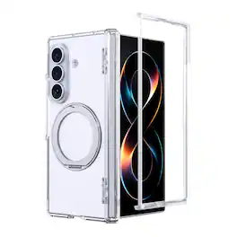 Dteck - Magnetic Case for Samsung Galaxy Z Fold8 Ultra with Aluminum Stand, Matte Shockproof Auto Spring Hinge Protective Cover - Clear