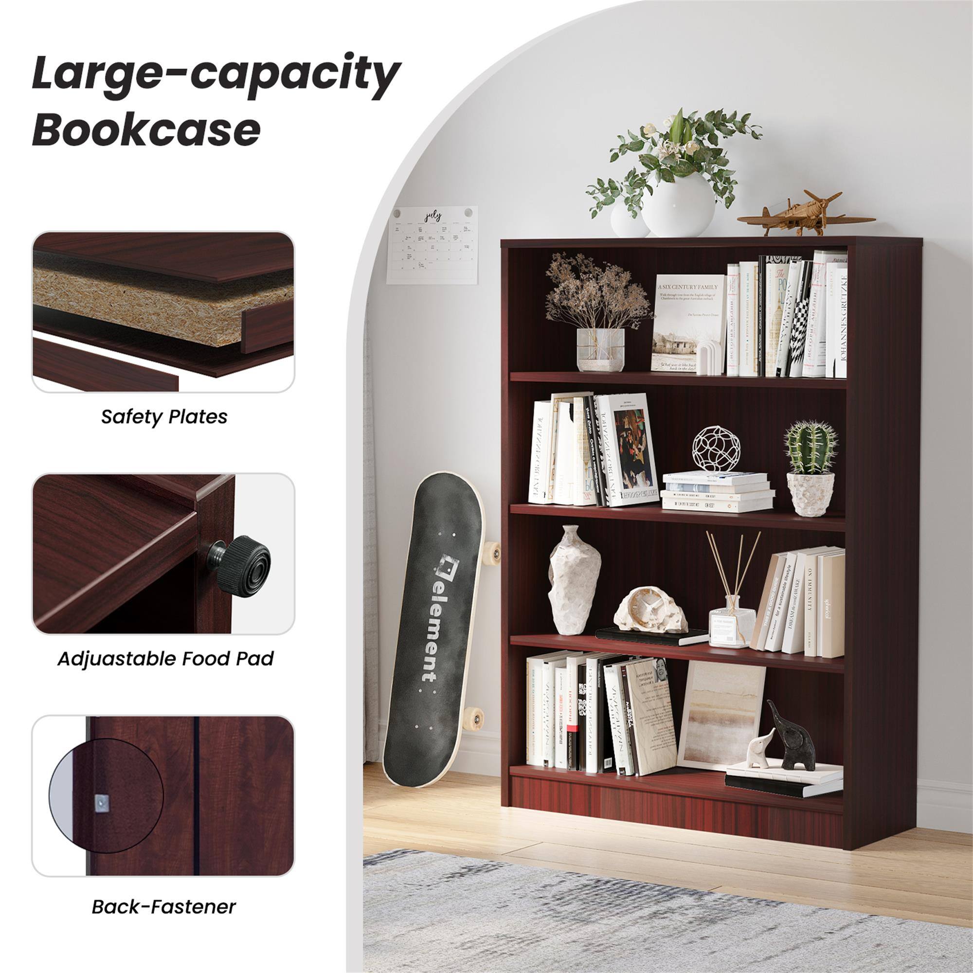 Large-capacity Bookcase

1. Safety Plates
2. Adjustable Food Pad
3. Back-Fastener
