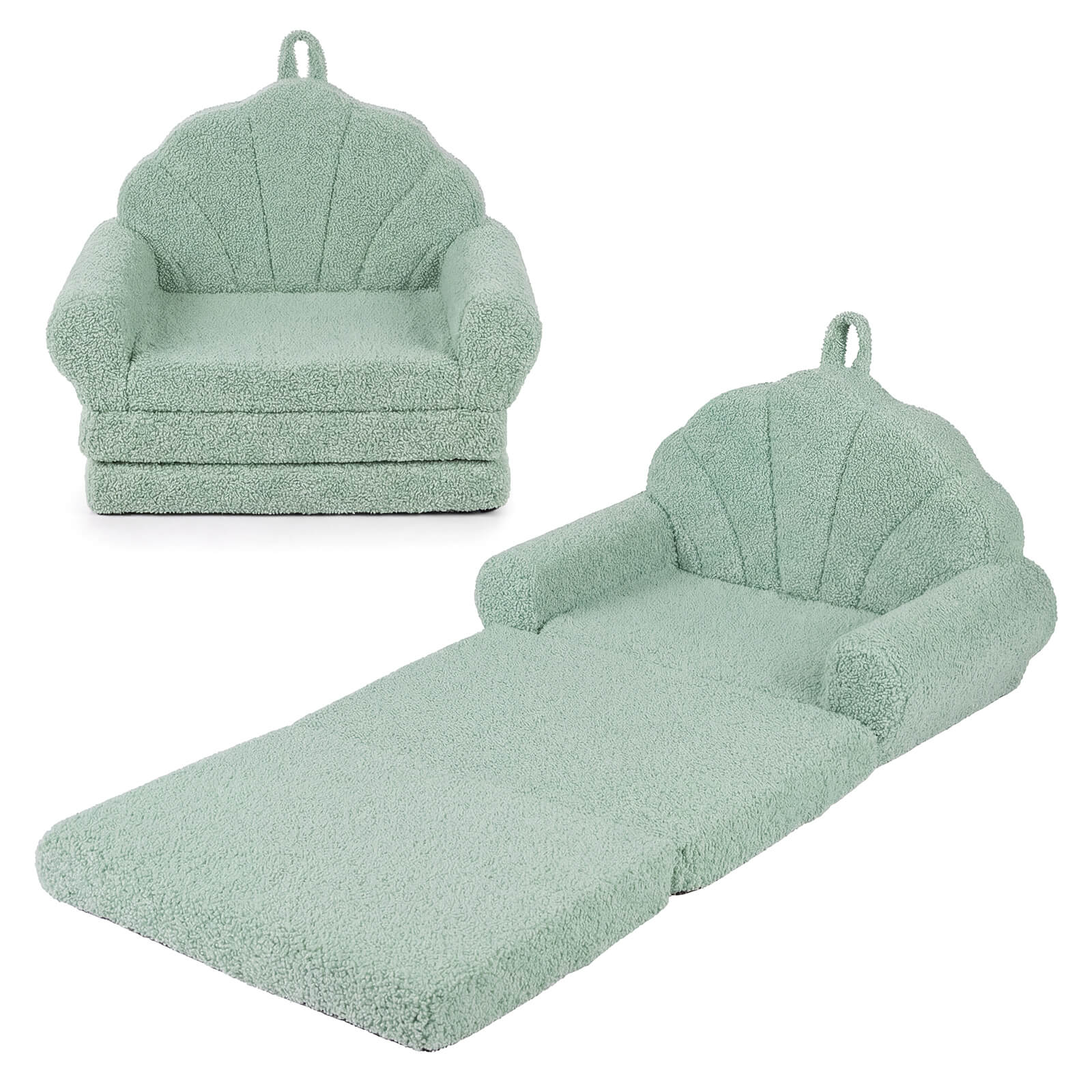 Costway - Fold-out Kids Sofa 2-in-1 Convertible Toddler Couch & Lounger with Non-slip Base - Green