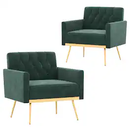 Gymax - 2PCS Modern Velvet Accent Chair w/ Button Tufted Back Golden Metal Legs - Dark Green