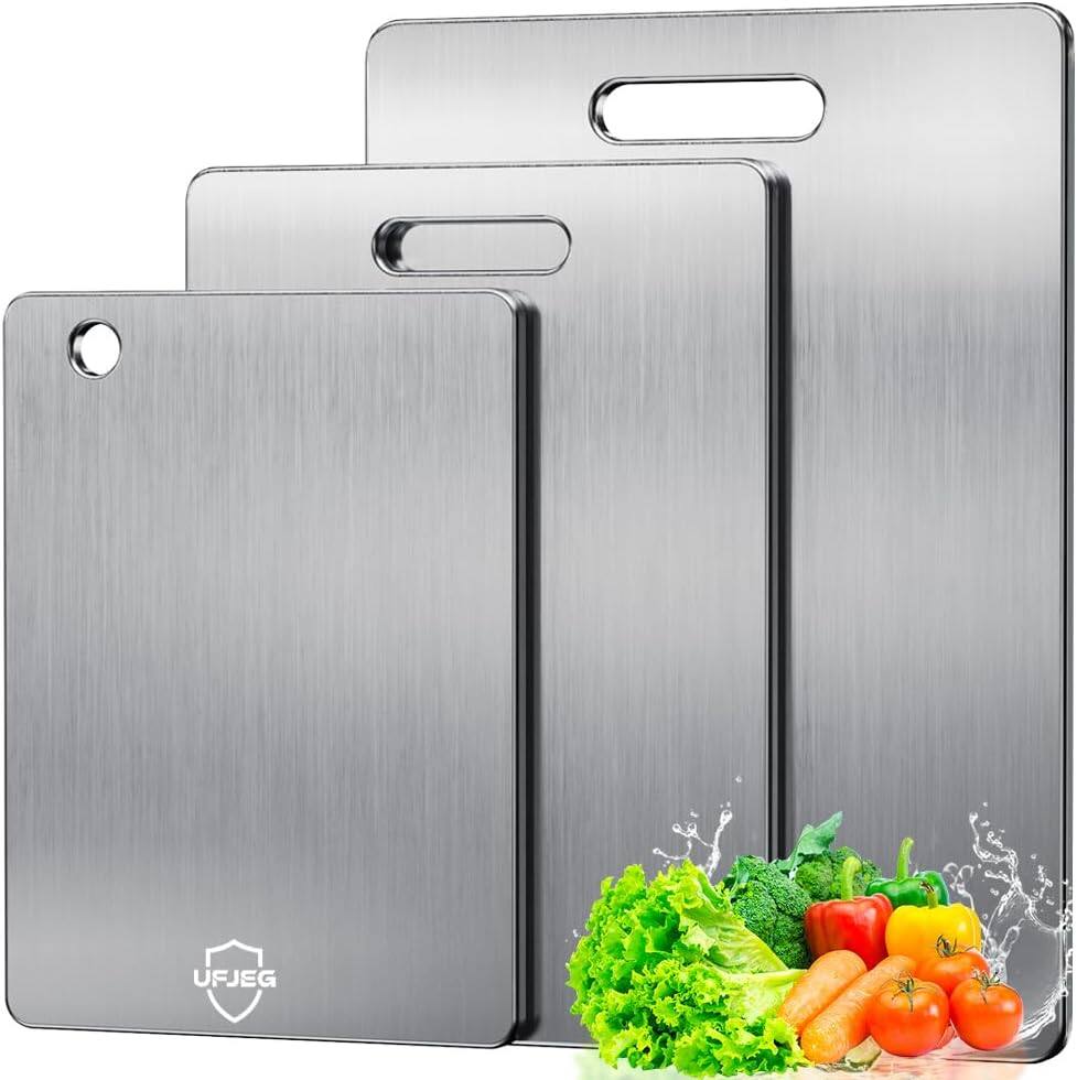 PARKER SLATER - Titanium Cutting Board Set of 3 – Non-Toxic, Double-Sided, Food Grade