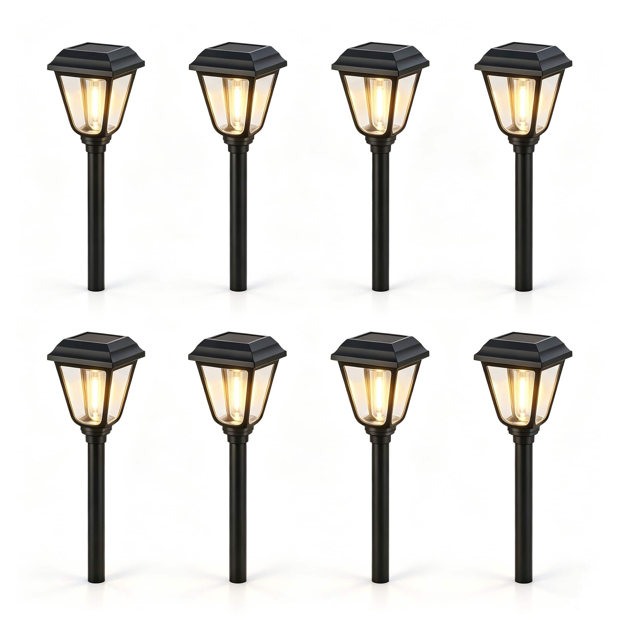 Dazzed Corner - Solar Pathway Lights 8-Pack, Waterproof 3000K Warm White, Auto On/Off - Black