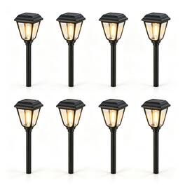 Dazzed Corner - Solar Pathway Lights 8-Pack, Waterproof 3000K Warm White, Auto On/Off - Black