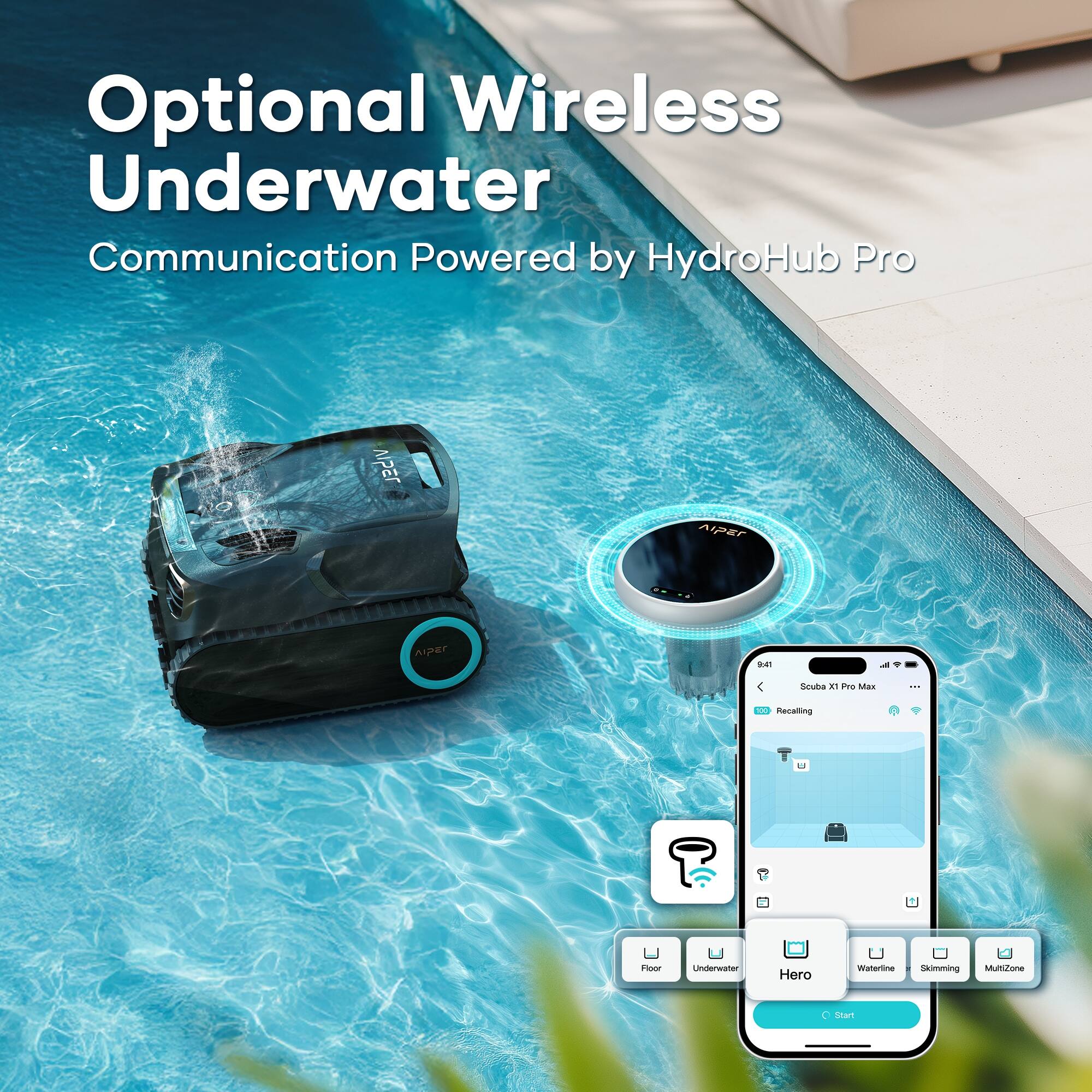 Optional Wireless Underwater Communication Powered by HydroHub Pro.