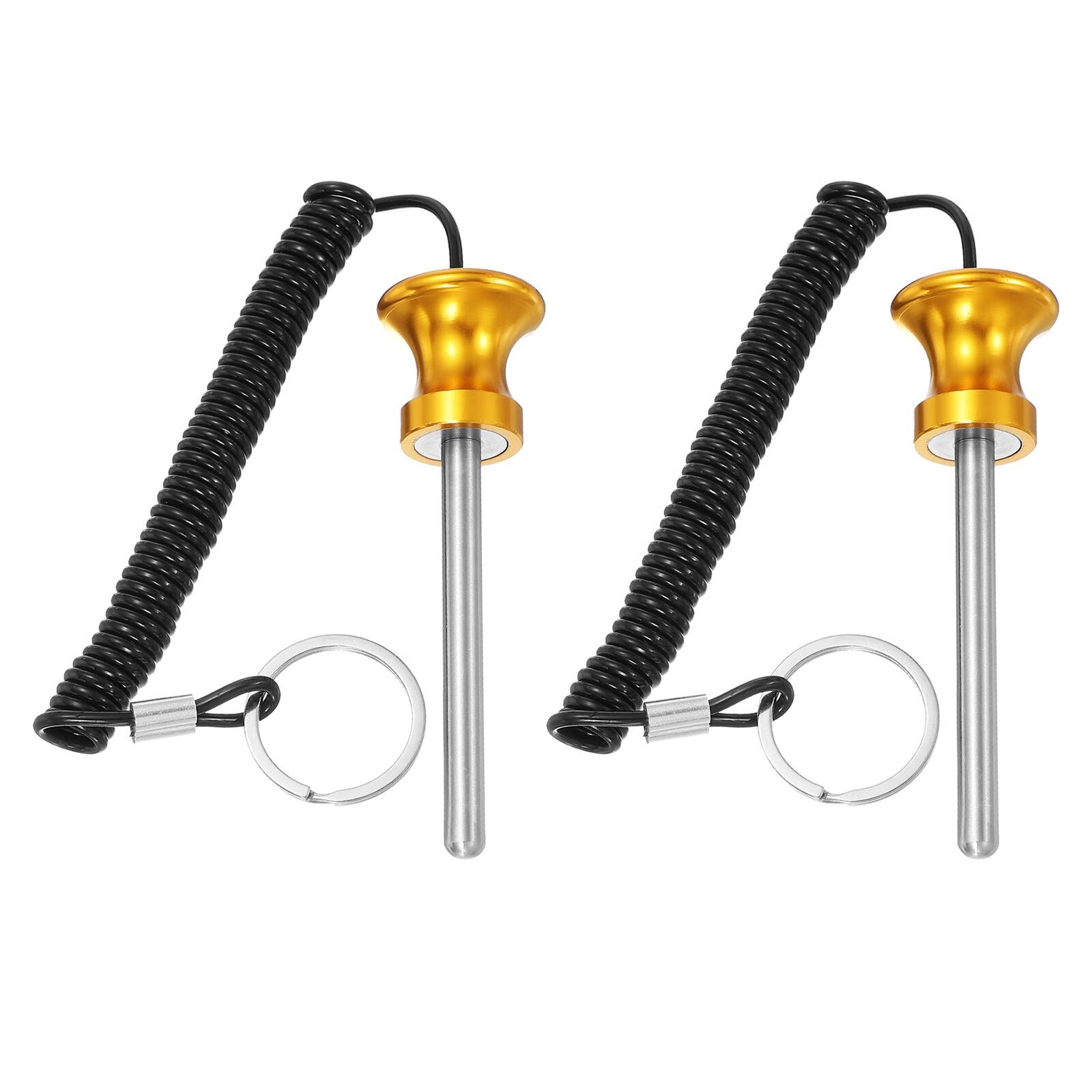Front. Unique Bargains - Weight Stack Pin, Gym Pin Strength Training Replacement with Pull Rope, 0.3 x 3.1 Inch 2pcs for Home/Gym - Gold.