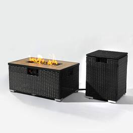 Mondawe - 32" Propane Gas Fire Pit Table with Propane Tank Cover and Wicker Base - Dark Gray