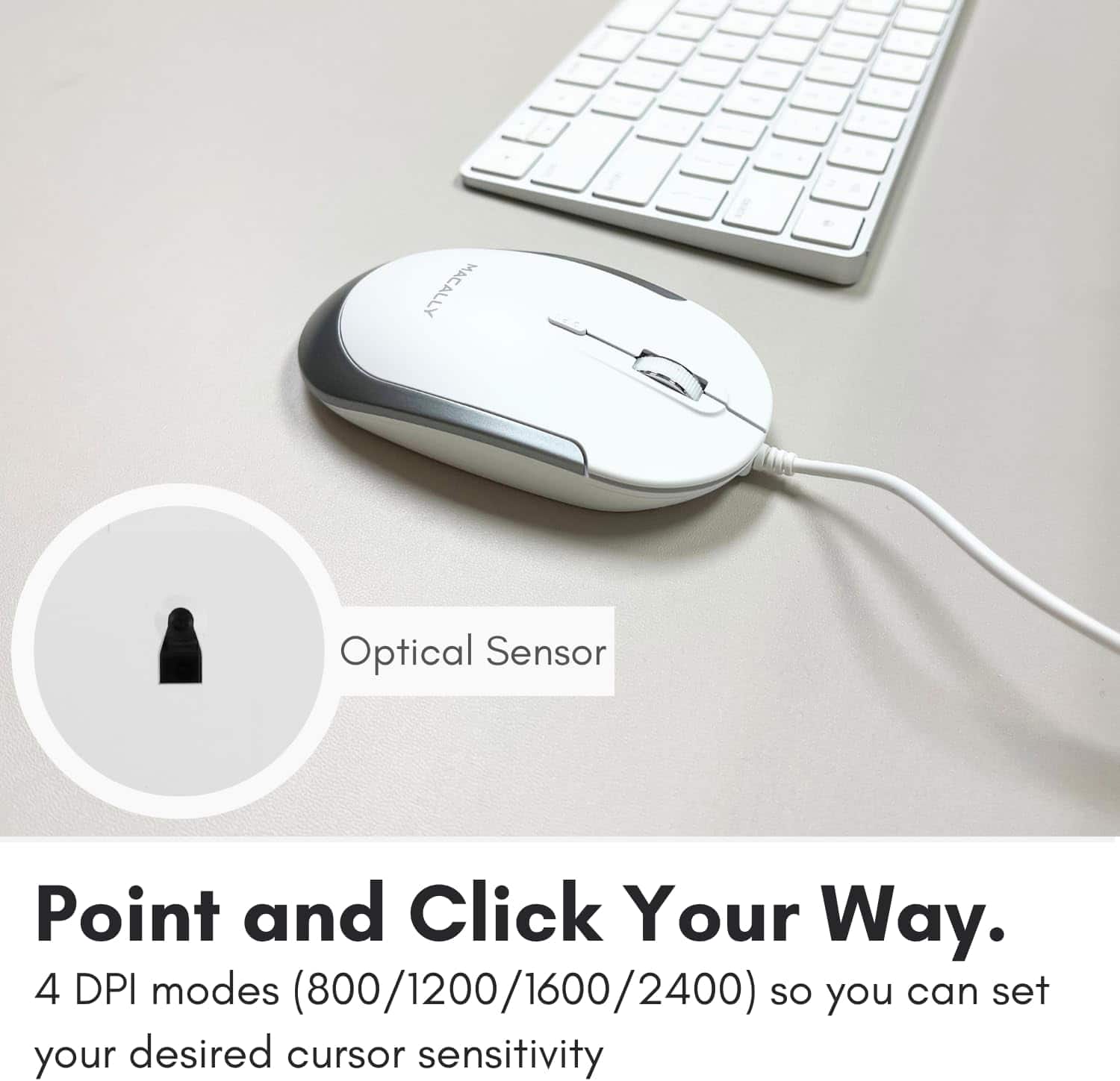 Macally Silent Wired Mouse Slim & Compact USB Mouse for Apple Mac