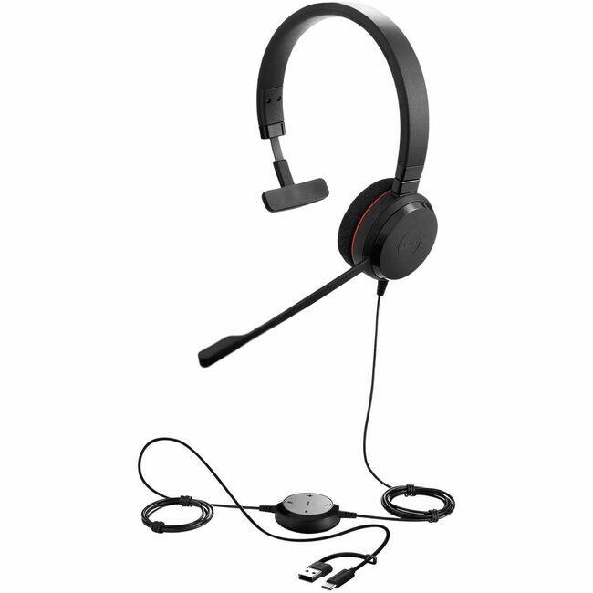 Jabra - Evolve 20 Headset - Mono - USB Type C, USB Type A - Wired - 20 Hz to 20 kHz - Over-the-head, On-ear - Monaural - Red